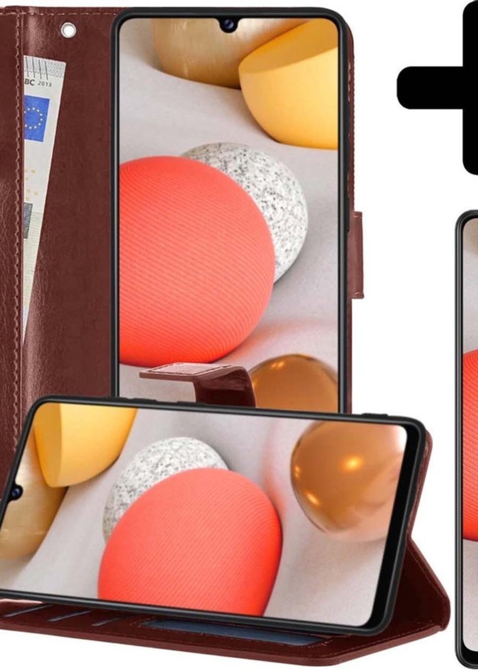 LUQ Hoesje Geschikt voor Samsung A42 Hoesje Book Case Hoes Wallet Cover Met 2x Screenprotector - Hoes Geschikt voor Samsung Galaxy A42 Hoesje Bookcase Hoes - Bruin