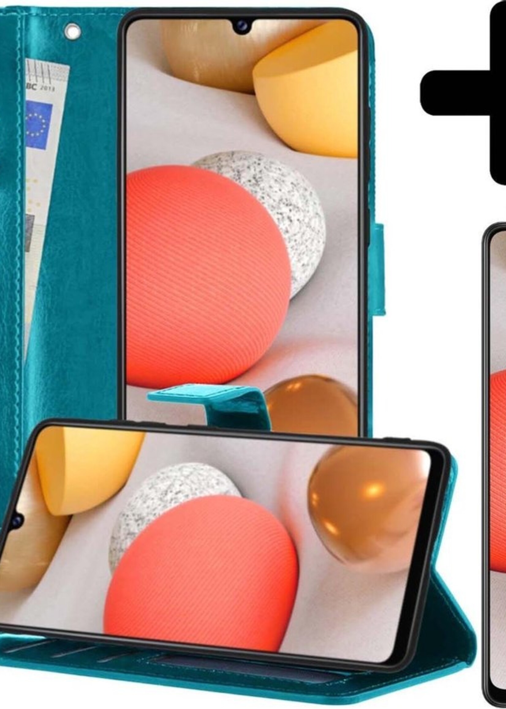 LUQ Hoesje Geschikt voor Samsung A42 Hoesje Book Case Hoes Wallet Cover Met 2x Screenprotector - Hoes Geschikt voor Samsung Galaxy A42 Hoesje Bookcase Hoes - Turquoise