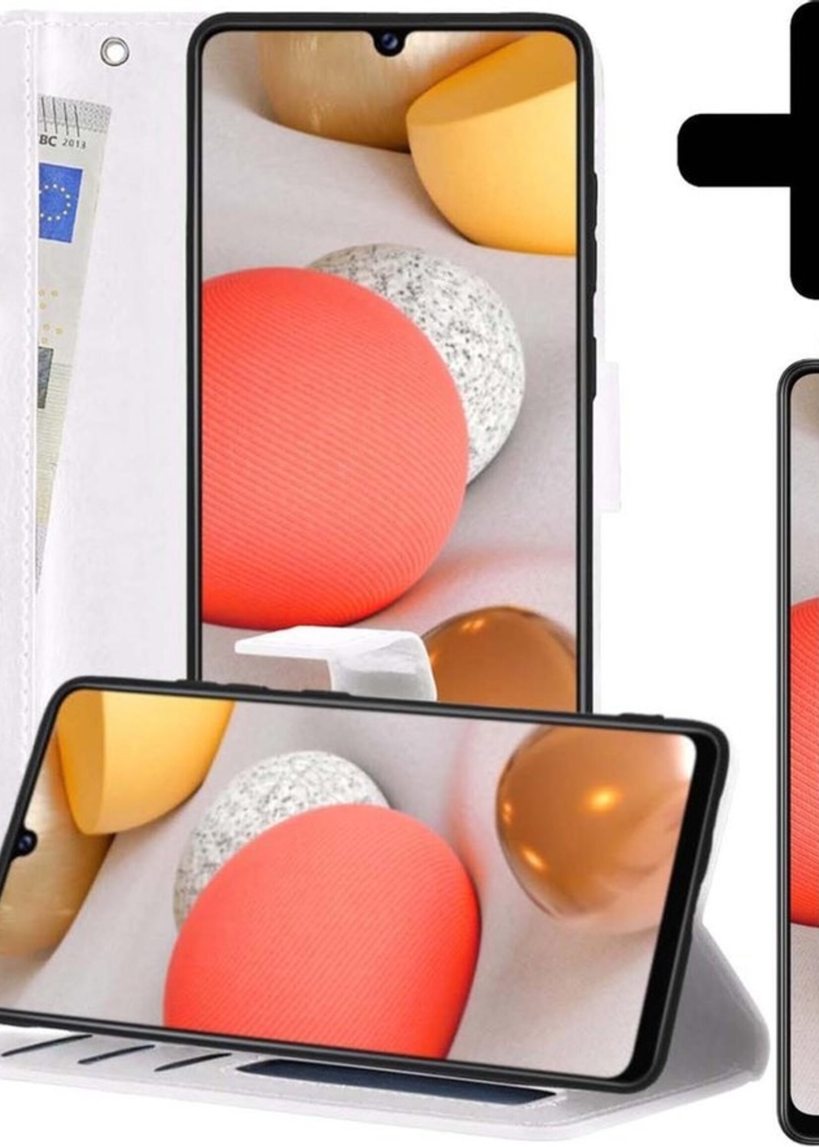 LUQ Hoesje Geschikt voor Samsung A42 Hoesje Book Case Hoes Wallet Cover Met 2x Screenprotector - Hoes Geschikt voor Samsung Galaxy A42 Hoesje Bookcase Hoes - Wit