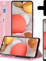 LUQ LUQ Samsung Galaxy A42 Hoesje Bookcase Lichtroze Met 2x Screenprotector