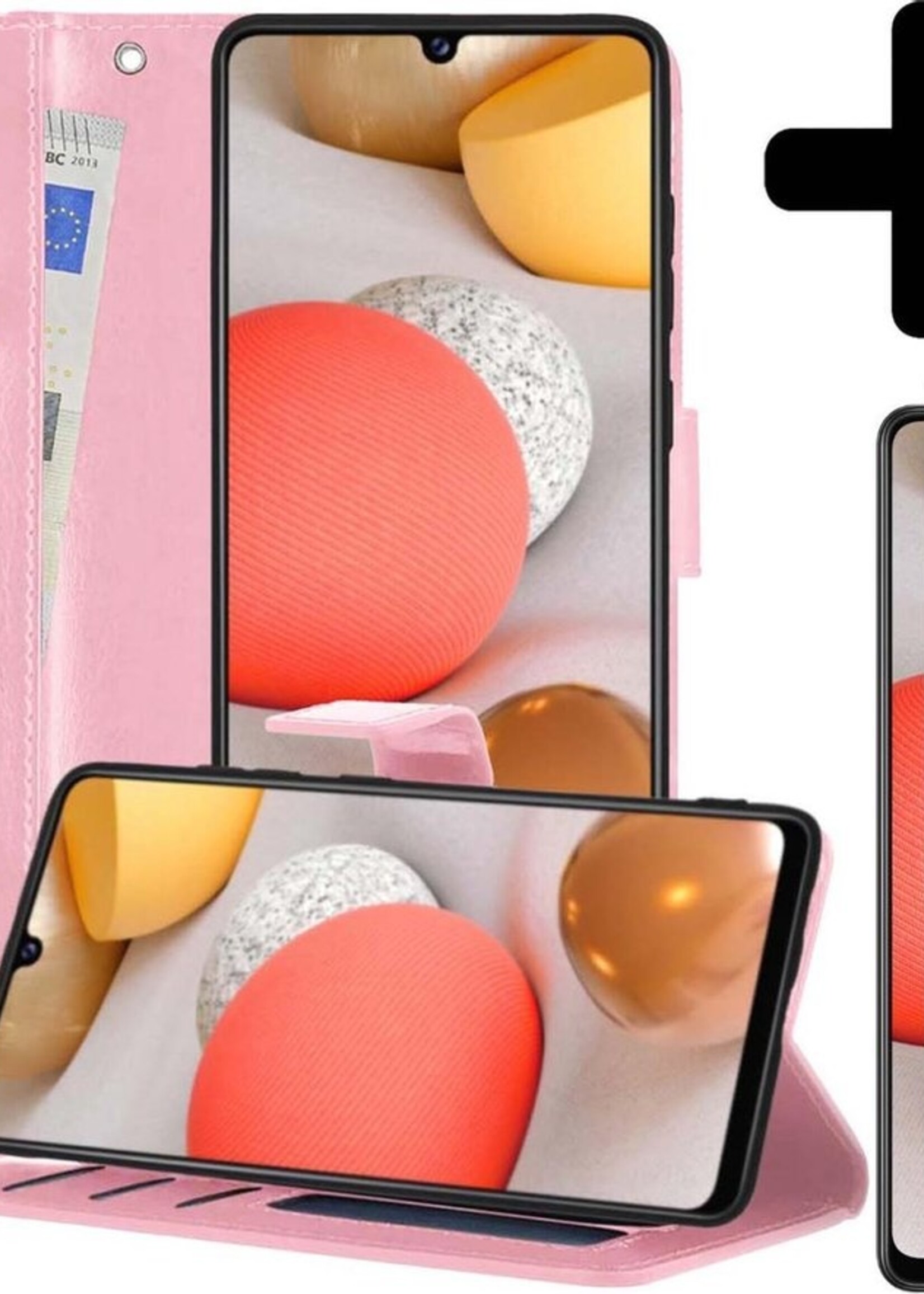 LUQ Hoesje Geschikt voor Samsung A42 Hoesje Book Case Hoes Wallet Cover Met 2x Screenprotector - Hoes Geschikt voor Samsung Galaxy A42 Hoesje Bookcase Hoes - Lichtroze