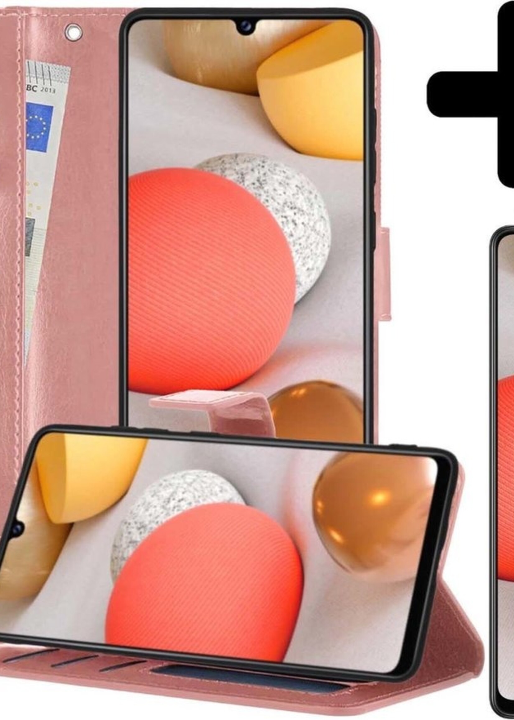 LUQ Hoesje Geschikt voor Samsung A42 Hoesje Book Case Hoes Wallet Cover Met 2x Screenprotector - Hoes Geschikt voor Samsung Galaxy A42 Hoesje Bookcase Hoes - Rosé goud
