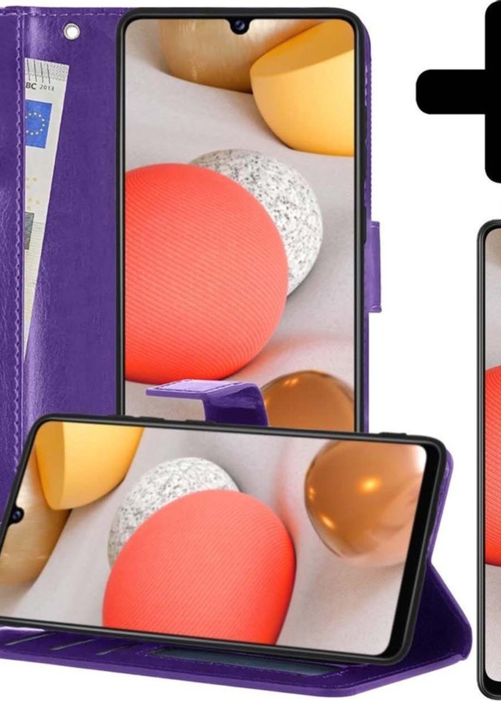 LUQ Hoesje Geschikt voor Samsung A42 Hoesje Book Case Hoes Wallet Cover Met 2x Screenprotector - Hoes Geschikt voor Samsung Galaxy A42 Hoesje Bookcase Hoes - Paars