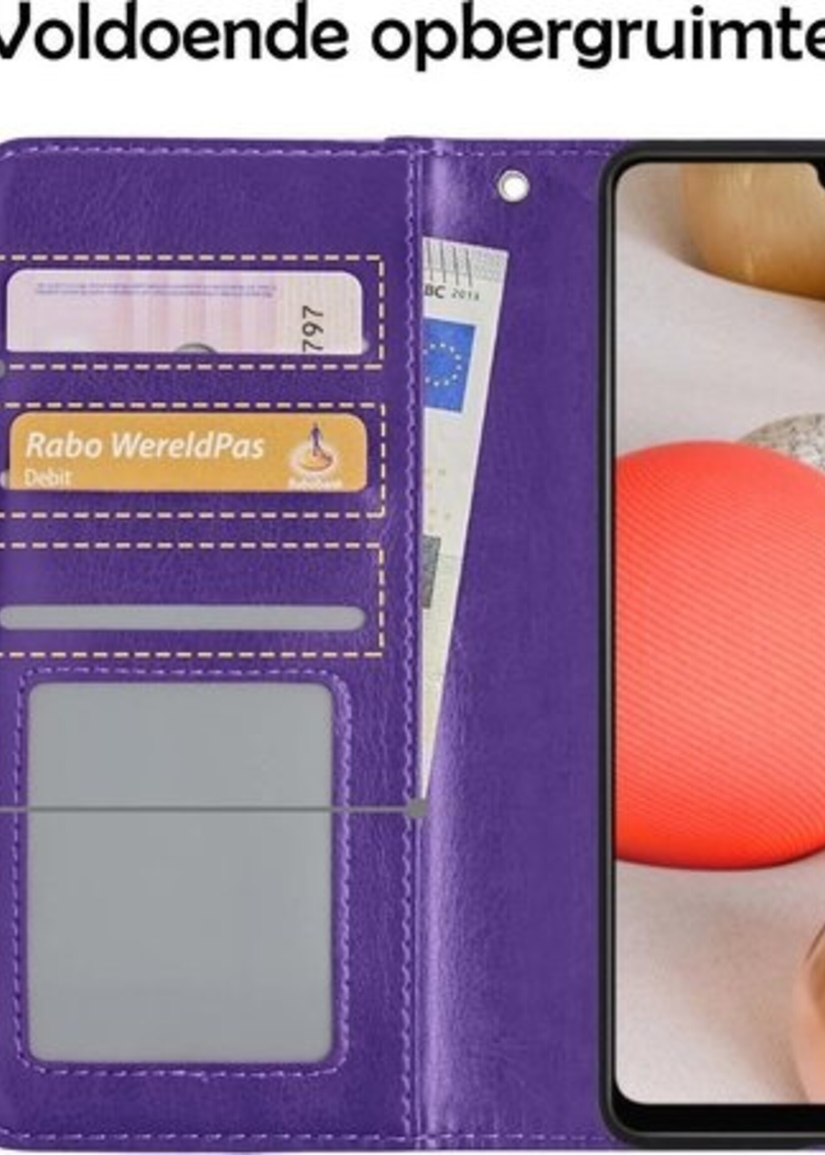 LUQ Hoesje Geschikt voor Samsung A42 Hoesje Book Case Hoes Wallet Cover Met 2x Screenprotector - Hoes Geschikt voor Samsung Galaxy A42 Hoesje Bookcase Hoes - Paars