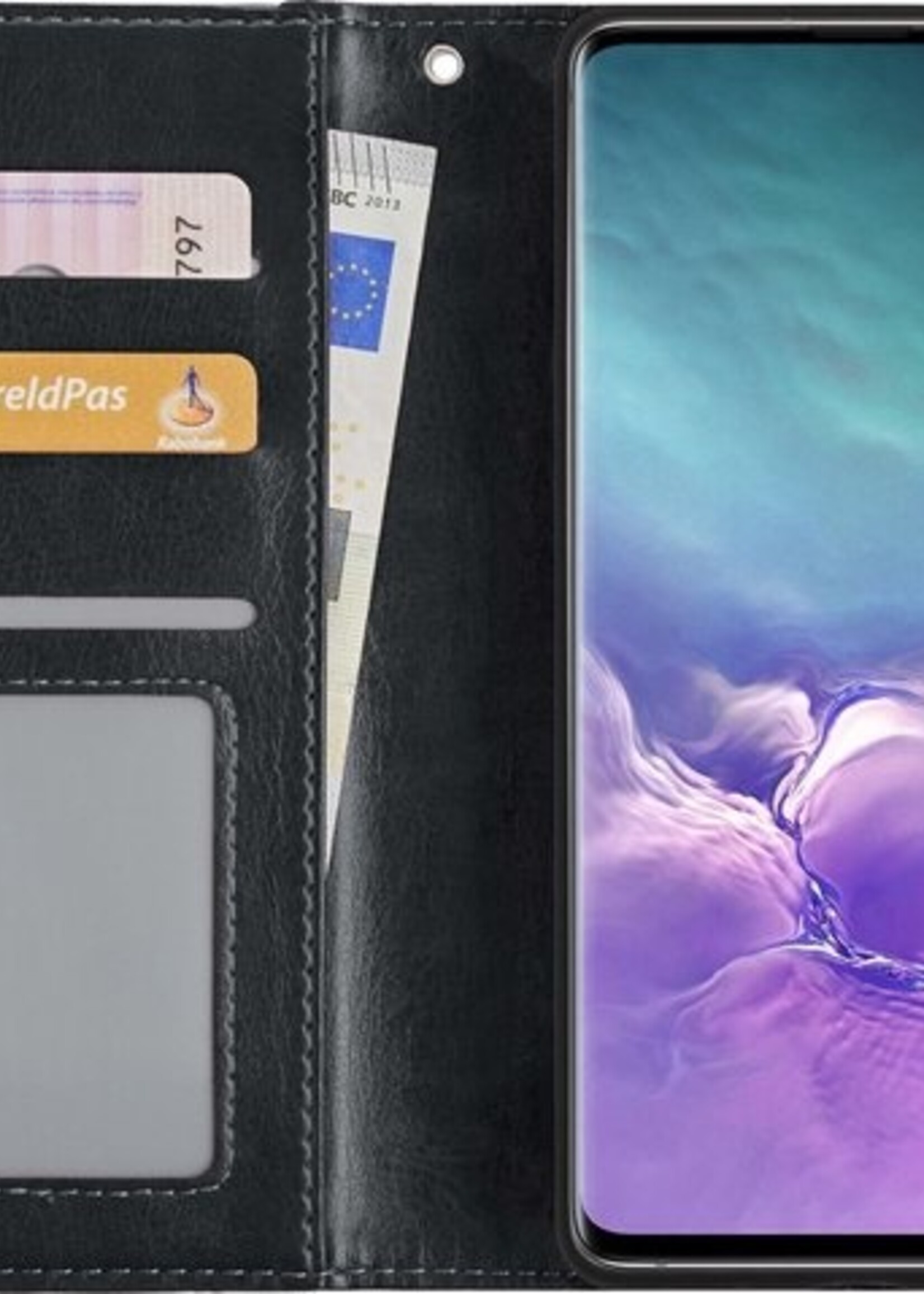 LUQ Hoesje Geschikt voor Samsung S10 Hoesje Book Case Hoes Wallet Cover Met Screenprotector - Hoes Geschikt voor Samsung Galaxy S10 Hoesje Bookcase Hoes - Zwart