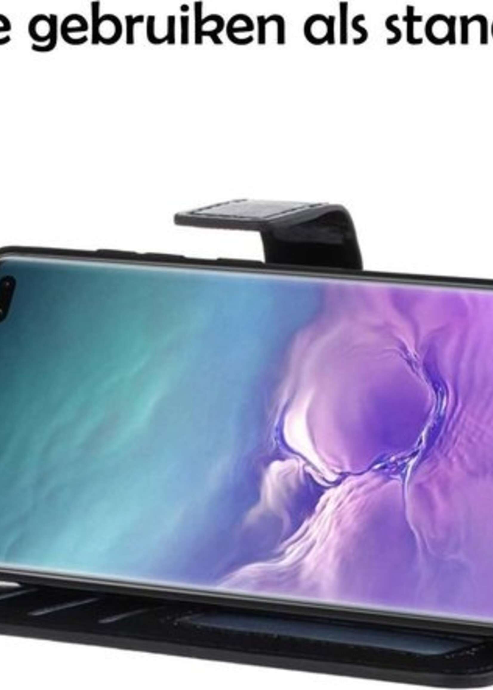 LUQ Hoesje Geschikt voor Samsung S10 Hoesje Book Case Hoes Wallet Cover Met Screenprotector - Hoes Geschikt voor Samsung Galaxy S10 Hoesje Bookcase Hoes - Zwart