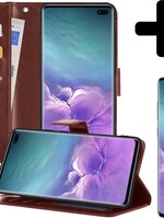 LUQ LUQ Samsung Galaxy S10 Hoesje Bookcase Bruin Met Screenprotector