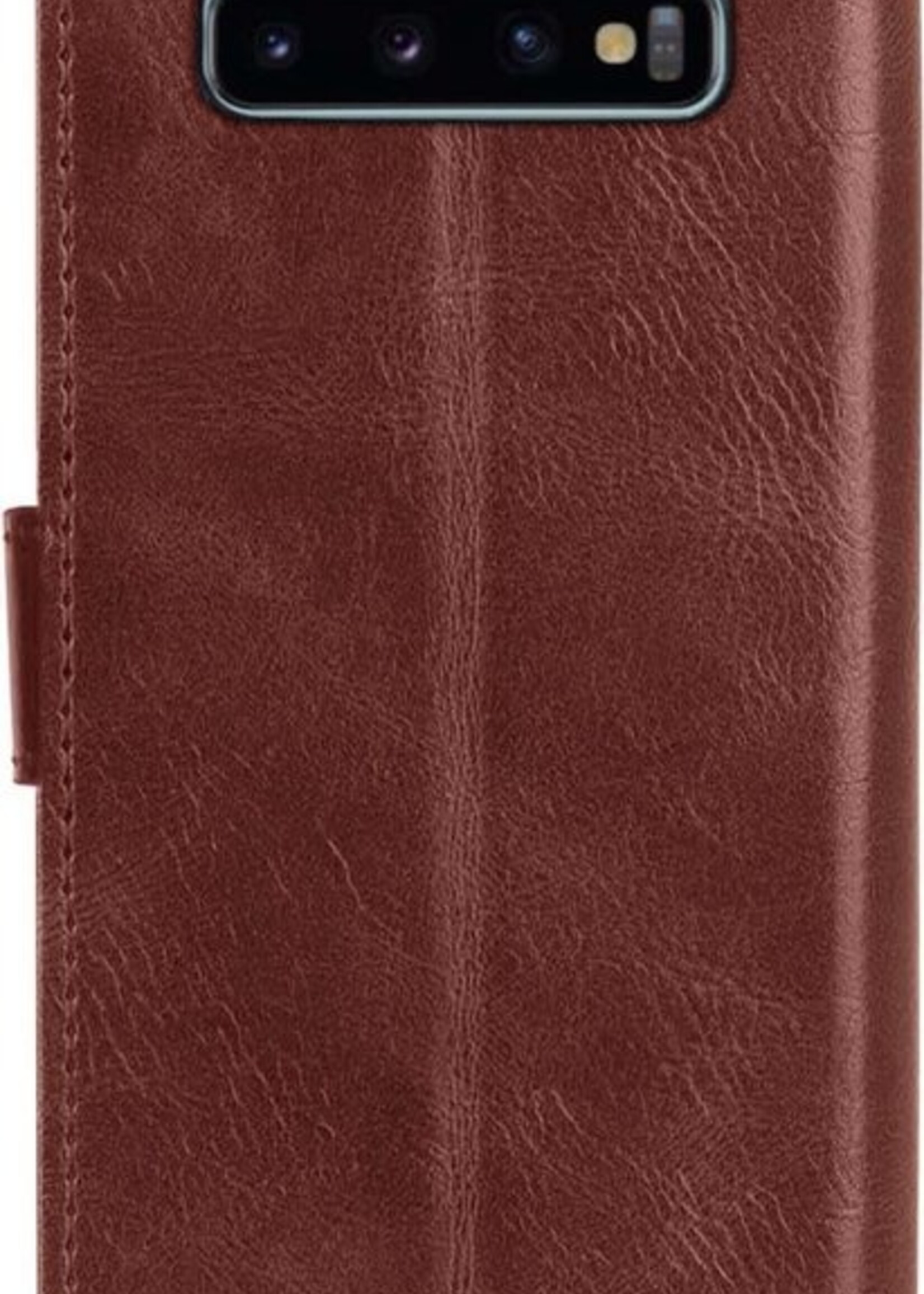 LUQ Hoesje Geschikt voor Samsung S10 Hoesje Book Case Hoes Wallet Cover Met Screenprotector - Hoes Geschikt voor Samsung Galaxy S10 Hoesje Bookcase Hoes - Bruin