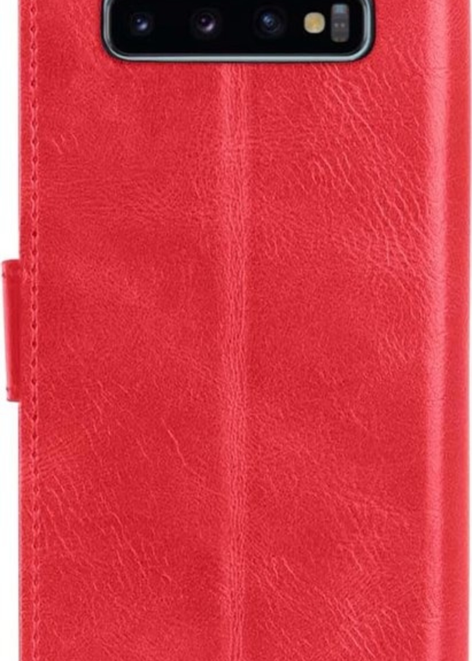 LUQ Hoesje Geschikt voor Samsung S10 Hoesje Book Case Hoes Wallet Cover Met Screenprotector - Hoes Geschikt voor Samsung Galaxy S10 Hoesje Bookcase Hoes - Rood