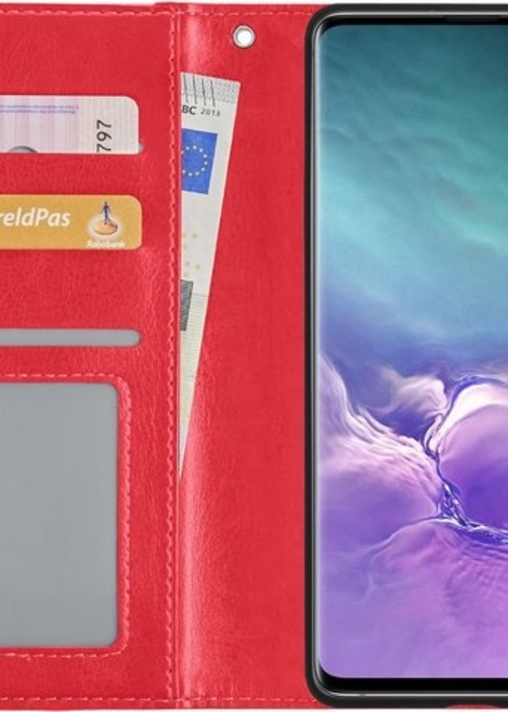 LUQ Hoesje Geschikt voor Samsung S10 Hoesje Book Case Hoes Wallet Cover Met Screenprotector - Hoes Geschikt voor Samsung Galaxy S10 Hoesje Bookcase Hoes - Rood