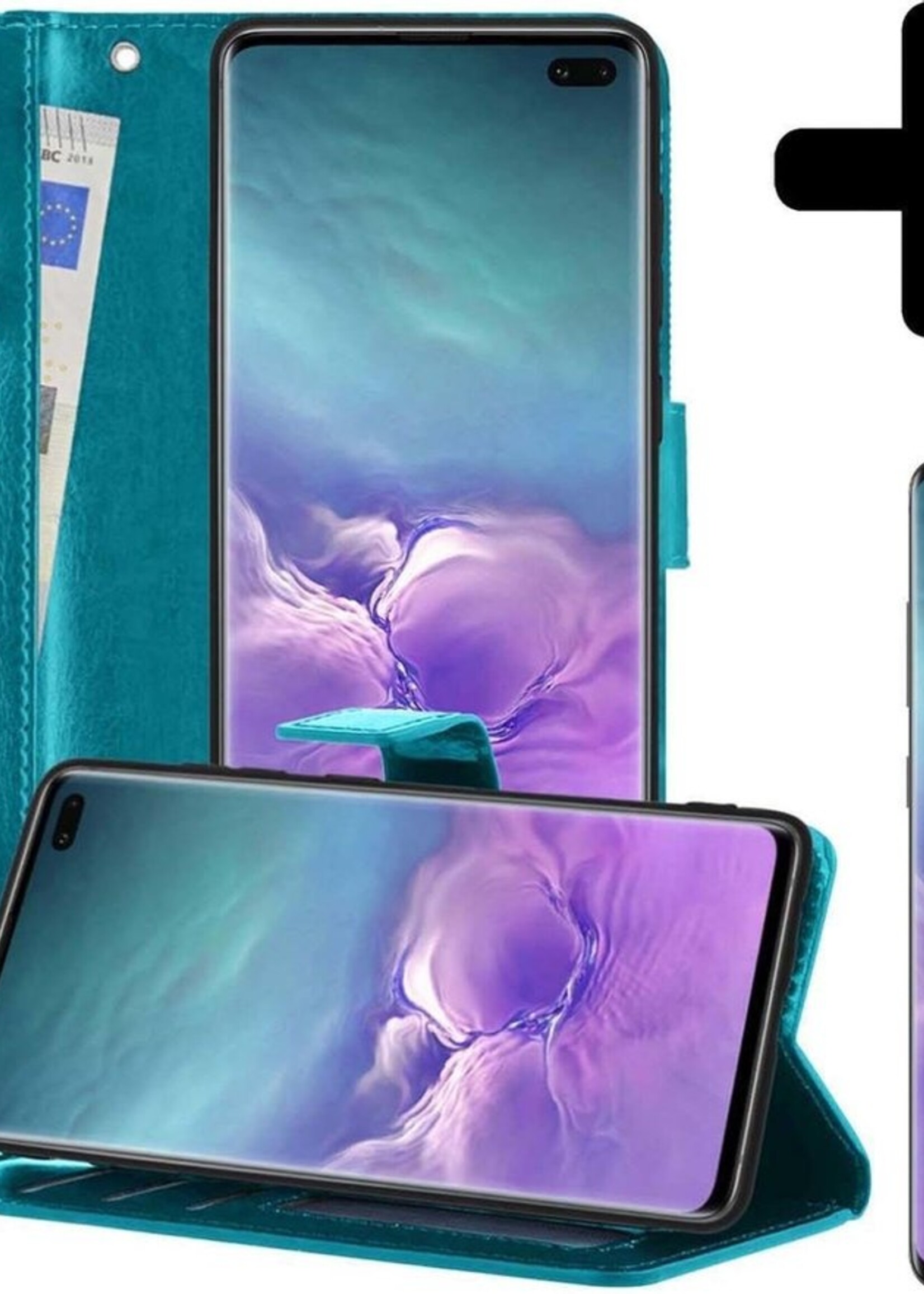 LUQ Hoesje Geschikt voor Samsung S10 Hoesje Book Case Hoes Wallet Cover Met Screenprotector - Hoes Geschikt voor Samsung Galaxy S10 Hoesje Bookcase Hoes - Turquoise