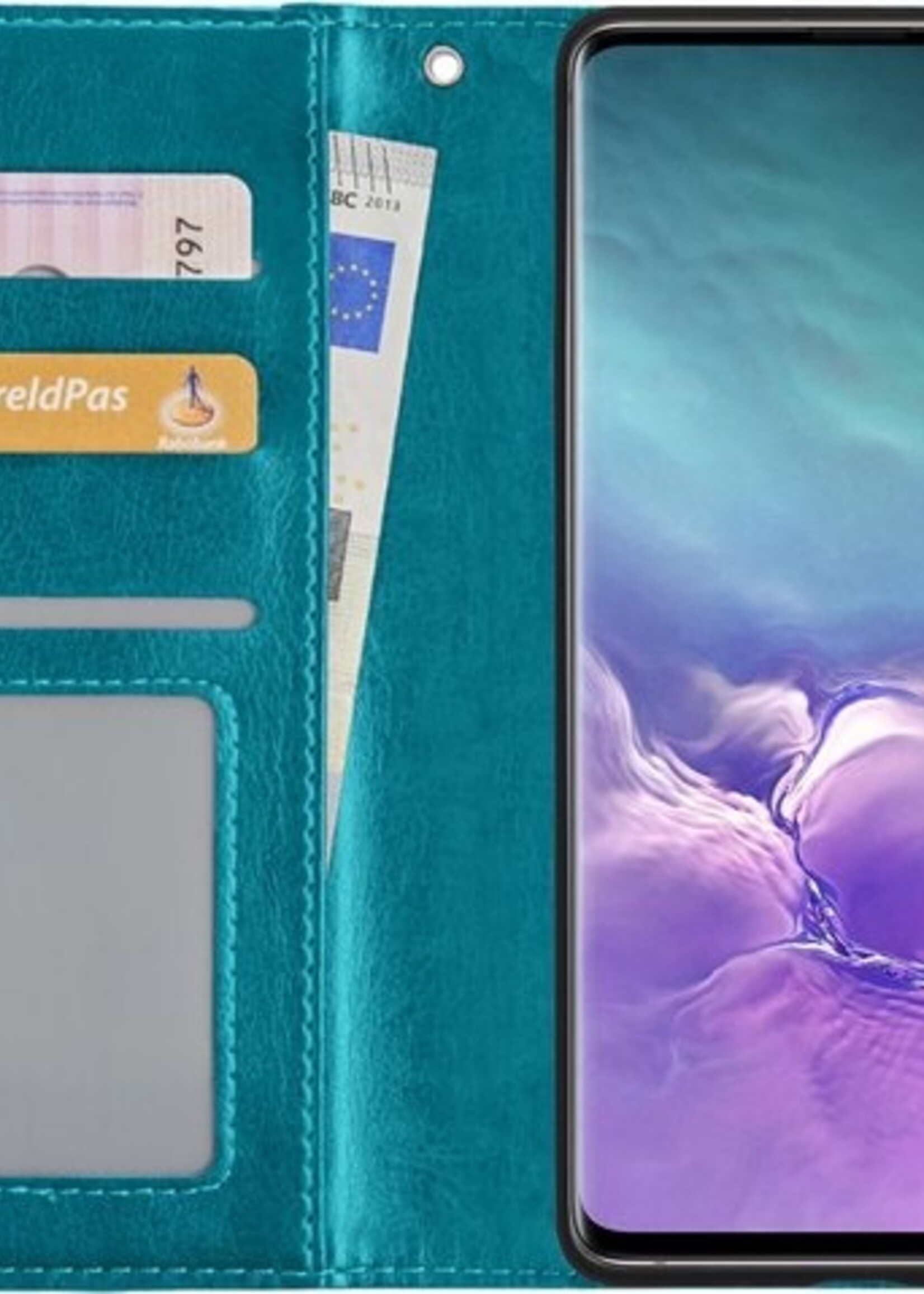 LUQ Hoesje Geschikt voor Samsung S10 Hoesje Book Case Hoes Wallet Cover Met Screenprotector - Hoes Geschikt voor Samsung Galaxy S10 Hoesje Bookcase Hoes - Turquoise