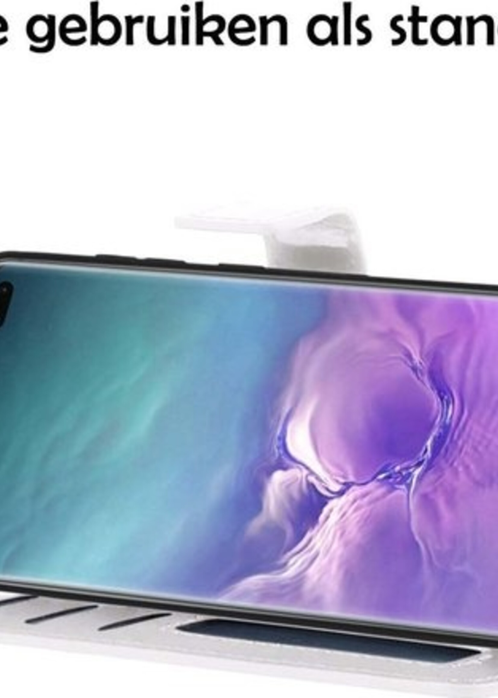LUQ Hoesje Geschikt voor Samsung S10 Hoesje Book Case Hoes Wallet Cover Met Screenprotector - Hoes Geschikt voor Samsung Galaxy S10 Hoesje Bookcase Hoes - Wit
