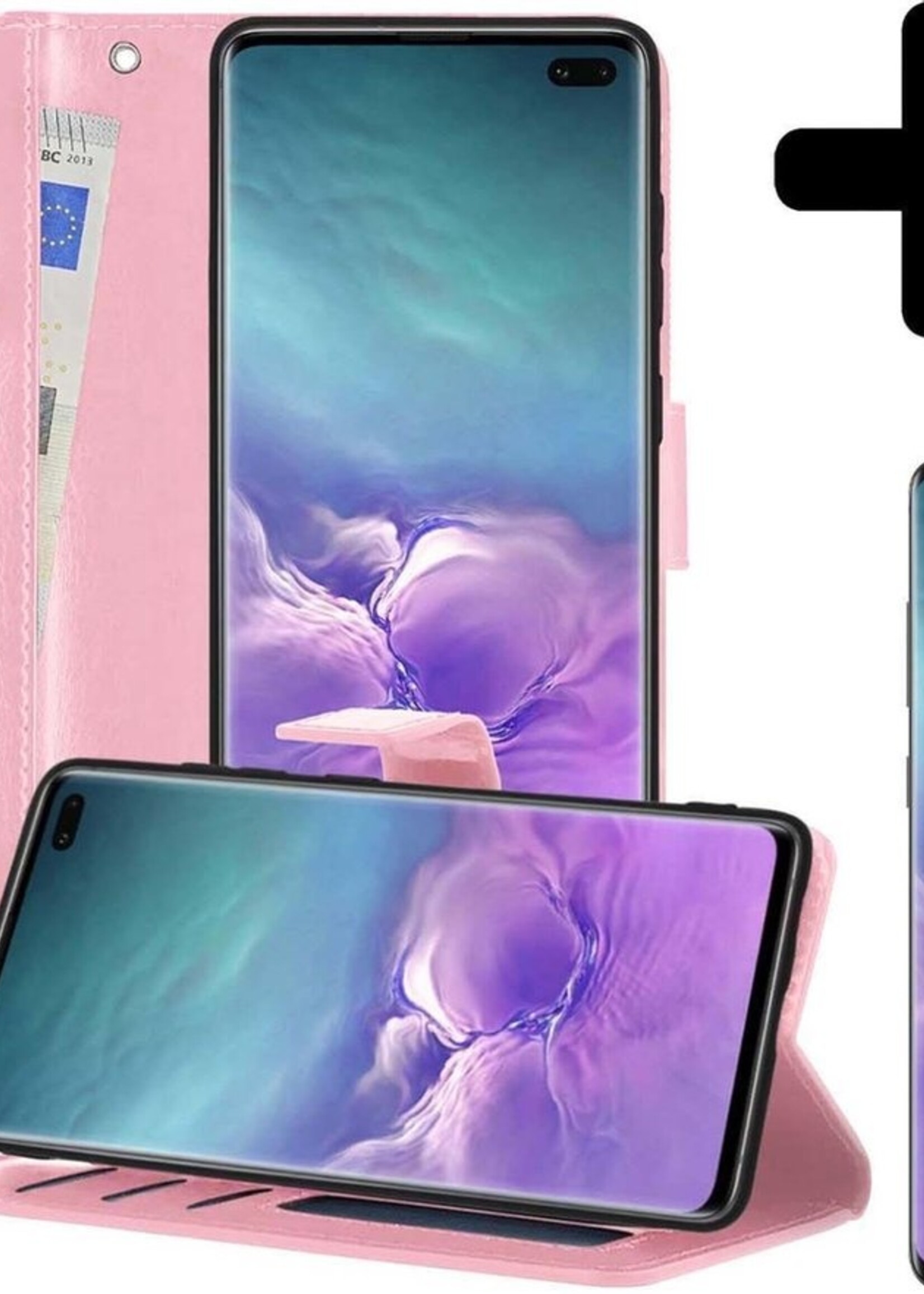 LUQ Hoesje Geschikt voor Samsung S10 Hoesje Book Case Hoes Wallet Cover Met Screenprotector - Hoes Geschikt voor Samsung Galaxy S10 Hoesje Bookcase Hoes - Lichtroze