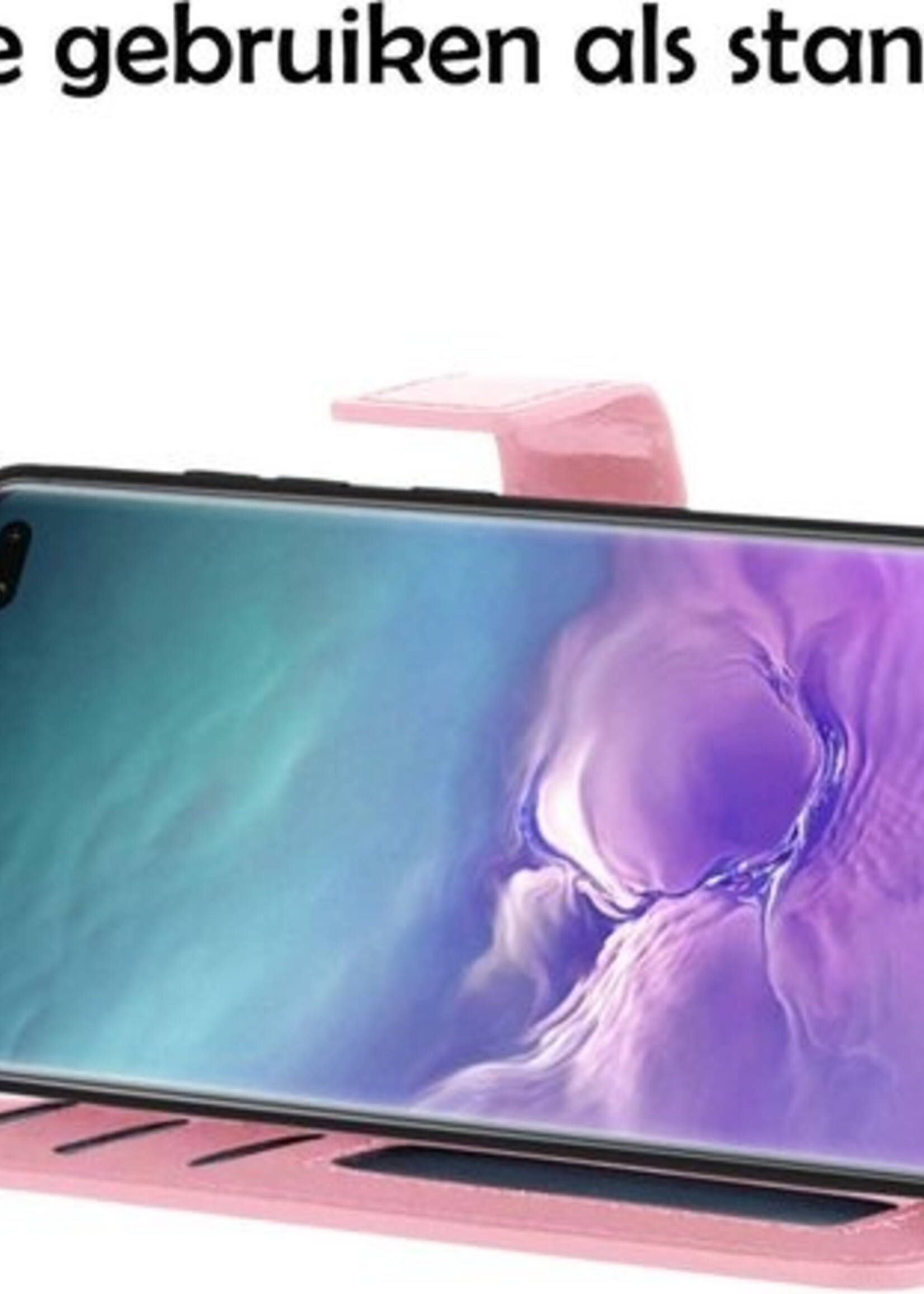 LUQ Hoesje Geschikt voor Samsung S10 Hoesje Book Case Hoes Wallet Cover Met Screenprotector - Hoes Geschikt voor Samsung Galaxy S10 Hoesje Bookcase Hoes - Lichtroze