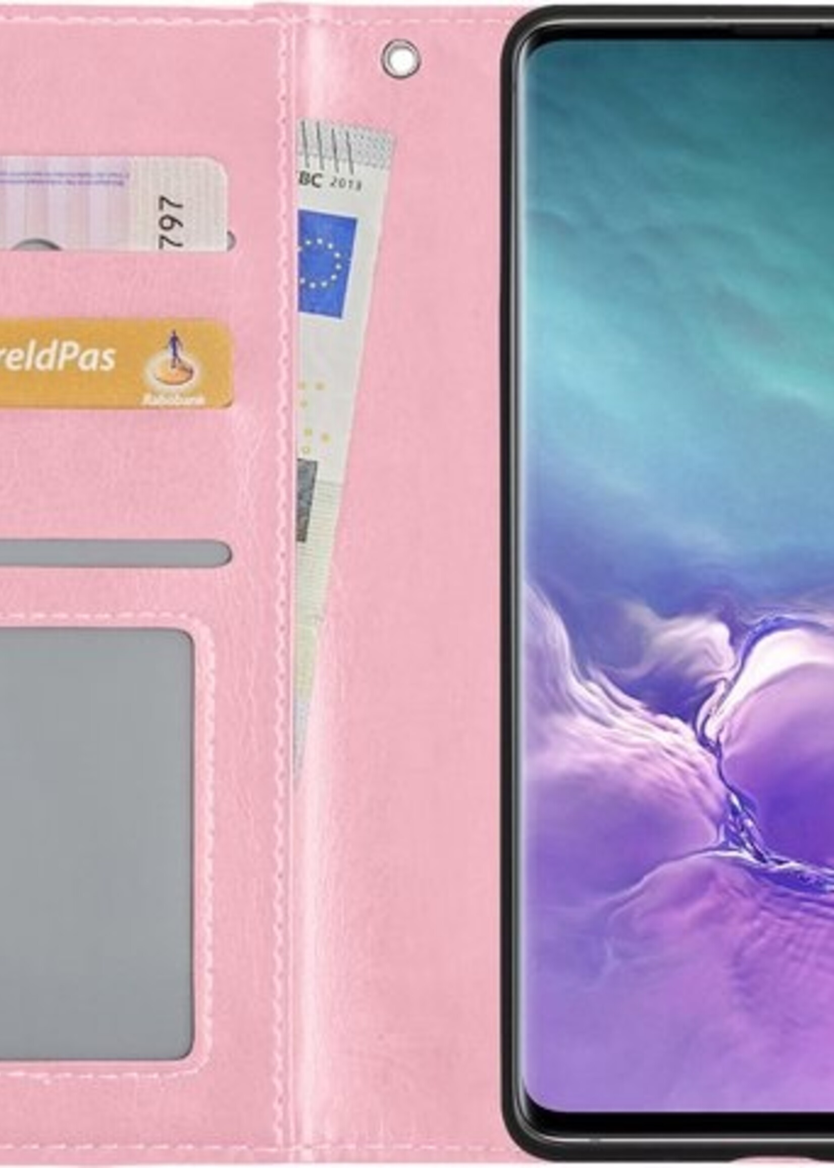 LUQ Hoesje Geschikt voor Samsung S10 Hoesje Book Case Hoes Wallet Cover Met Screenprotector - Hoes Geschikt voor Samsung Galaxy S10 Hoesje Bookcase Hoes - Lichtroze