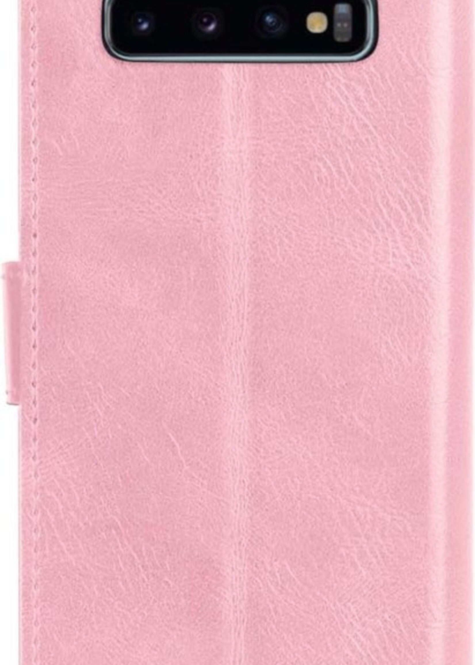 LUQ Hoesje Geschikt voor Samsung S10 Hoesje Book Case Hoes Wallet Cover Met Screenprotector - Hoes Geschikt voor Samsung Galaxy S10 Hoesje Bookcase Hoes - Lichtroze