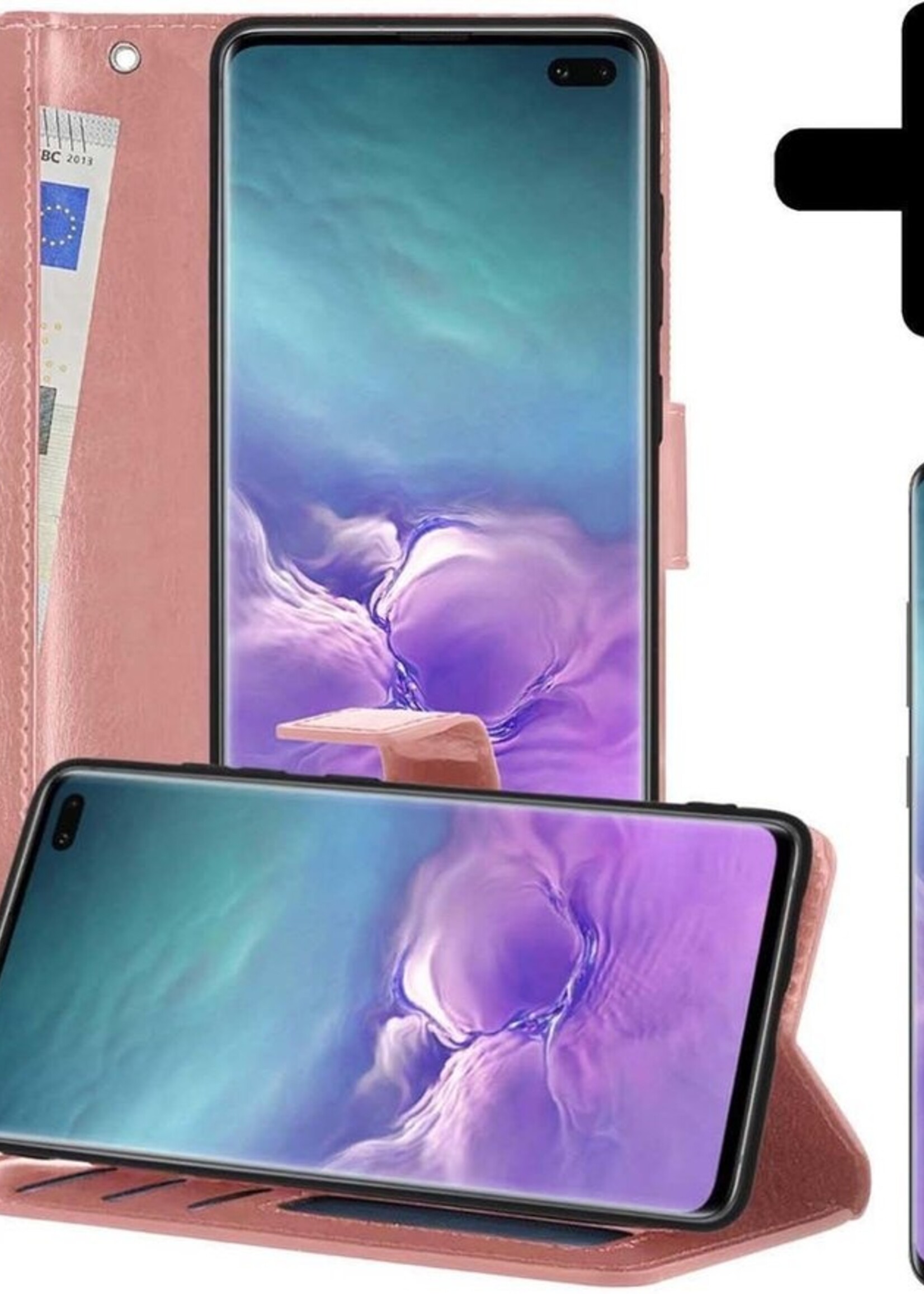 LUQ Hoesje Geschikt voor Samsung S10 Hoesje Book Case Hoes Wallet Cover Met Screenprotector - Hoes Geschikt voor Samsung Galaxy S10 Hoesje Bookcase Hoes - Rosé goud