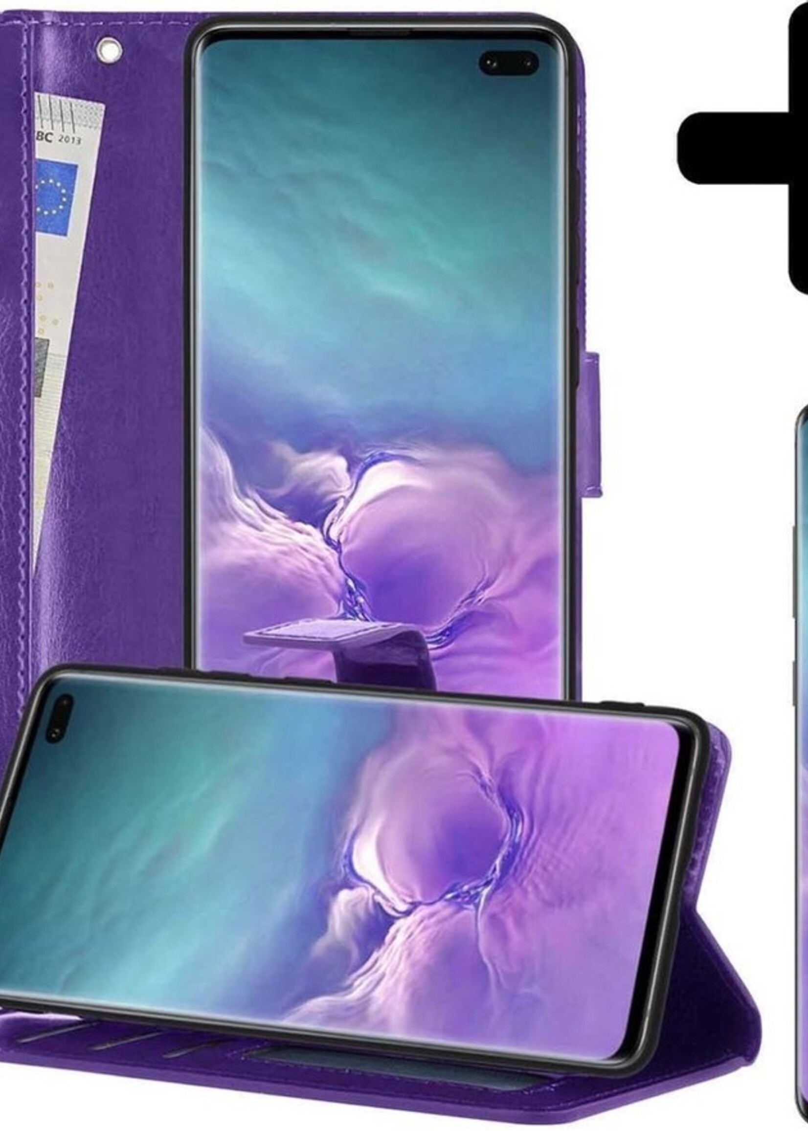 LUQ Hoesje Geschikt voor Samsung S10 Hoesje Book Case Hoes Wallet Cover Met Screenprotector - Hoes Geschikt voor Samsung Galaxy S10 Hoesje Bookcase Hoes - Paars