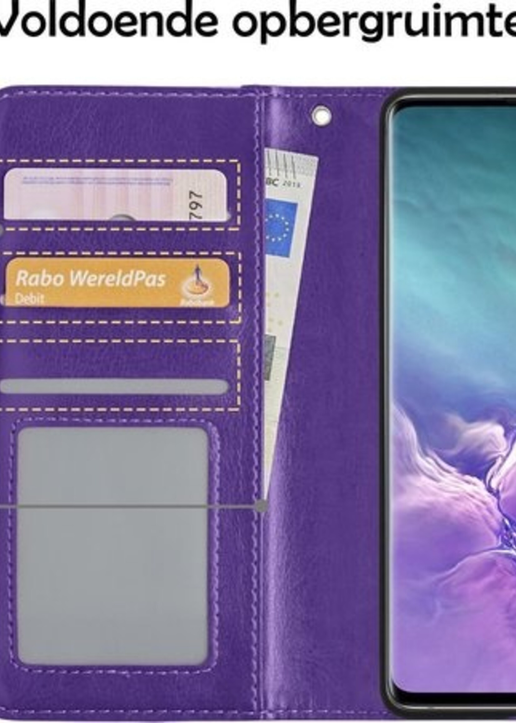 LUQ Hoesje Geschikt voor Samsung S10 Hoesje Book Case Hoes Wallet Cover Met Screenprotector - Hoes Geschikt voor Samsung Galaxy S10 Hoesje Bookcase Hoes - Paars