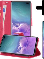 LUQ LUQ Samsung Galaxy S10 Hoesje Bookcase Donkerroze Met Screenprotector