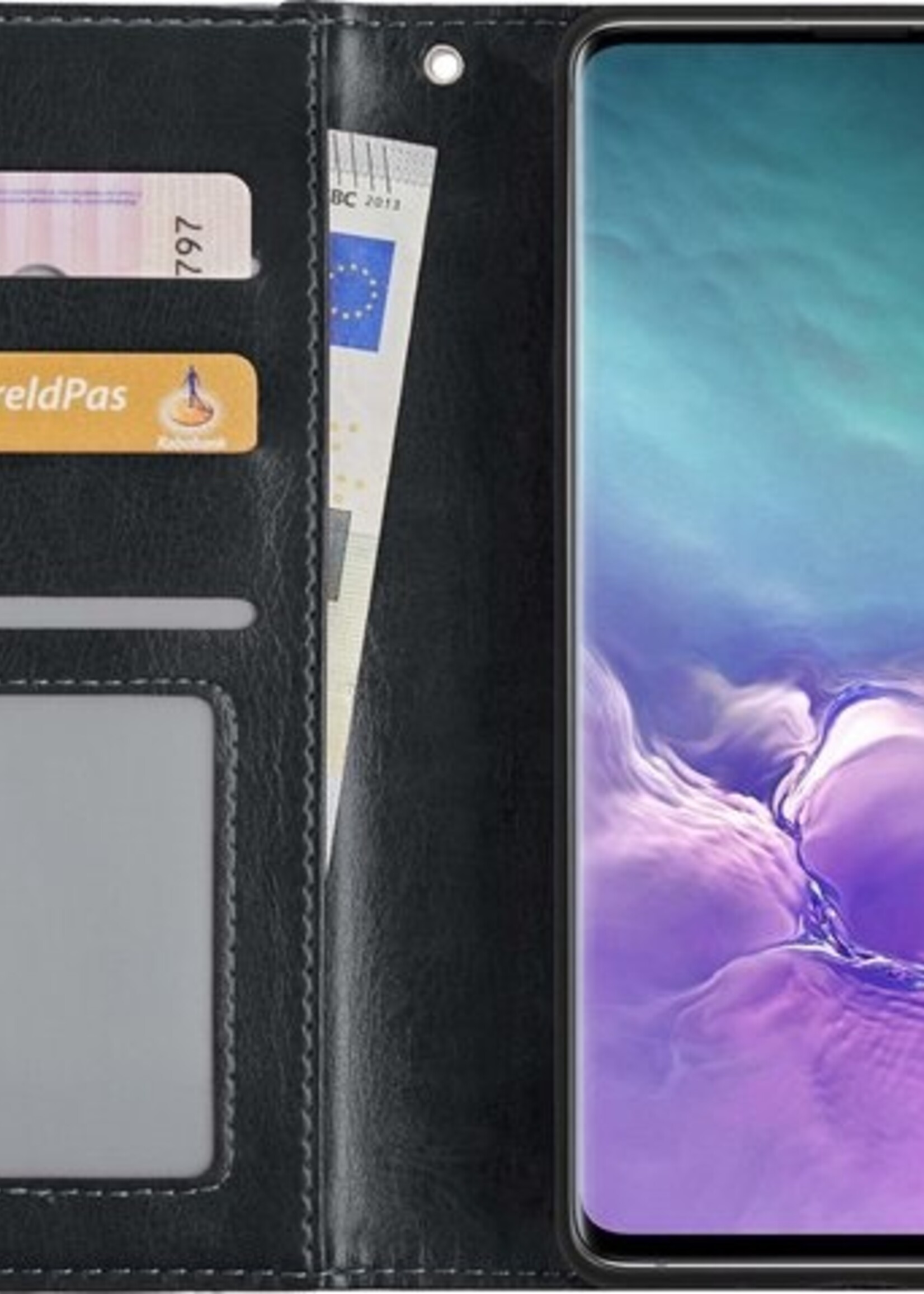 LUQ Hoesje Geschikt voor Samsung S10 Hoesje Book Case Hoes Wallet Cover Met 2x Screenprotector - Hoes Geschikt voor Samsung Galaxy S10 Hoesje Bookcase Hoes - Zwart