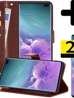 LUQ LUQ Samsung Galaxy S10 Hoesje Bookcase Bruin Met 2x Screenprotector