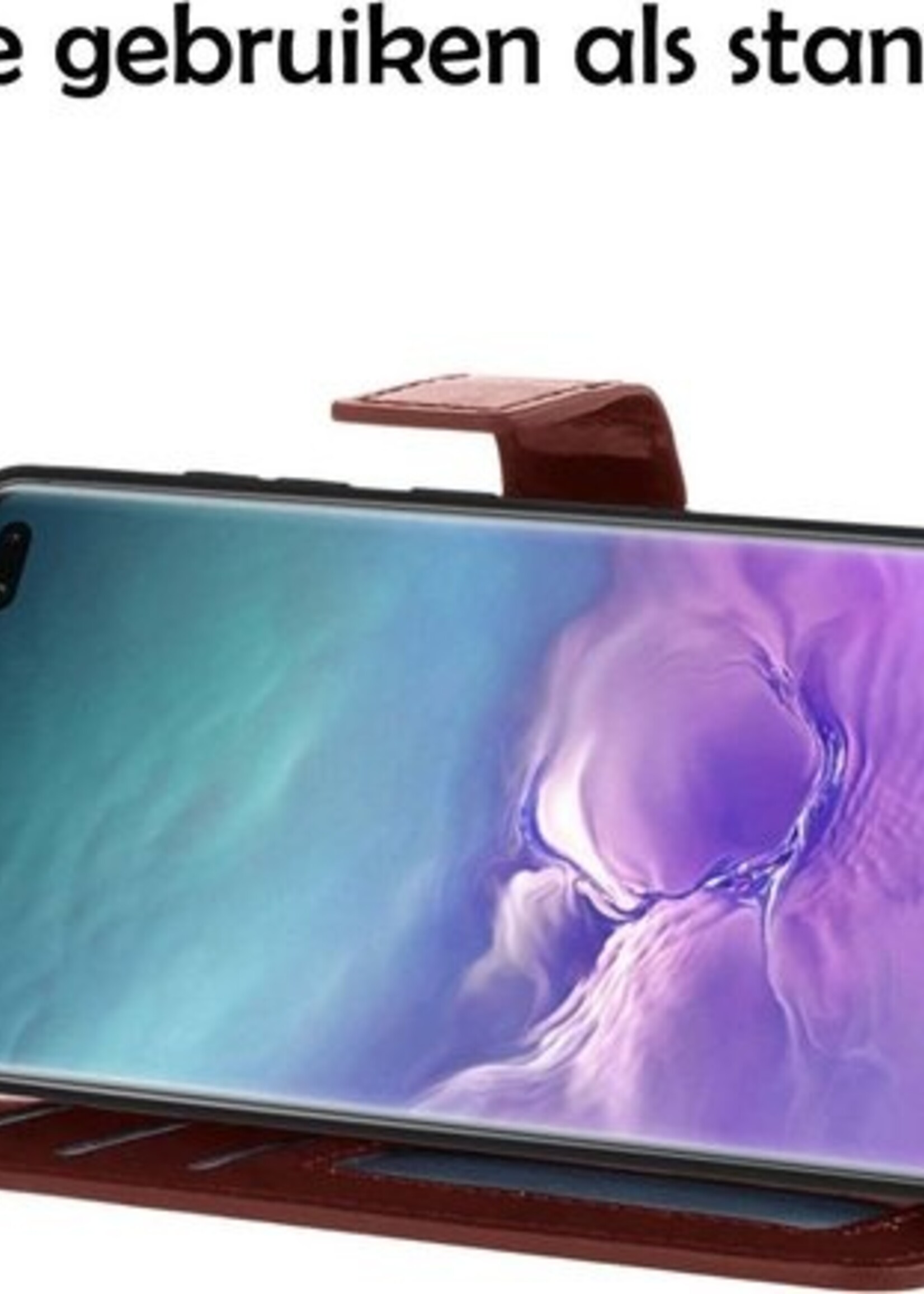 LUQ Hoesje Geschikt voor Samsung S10 Hoesje Book Case Hoes Wallet Cover Met 2x Screenprotector - Hoes Geschikt voor Samsung Galaxy S10 Hoesje Bookcase Hoes - Bruin