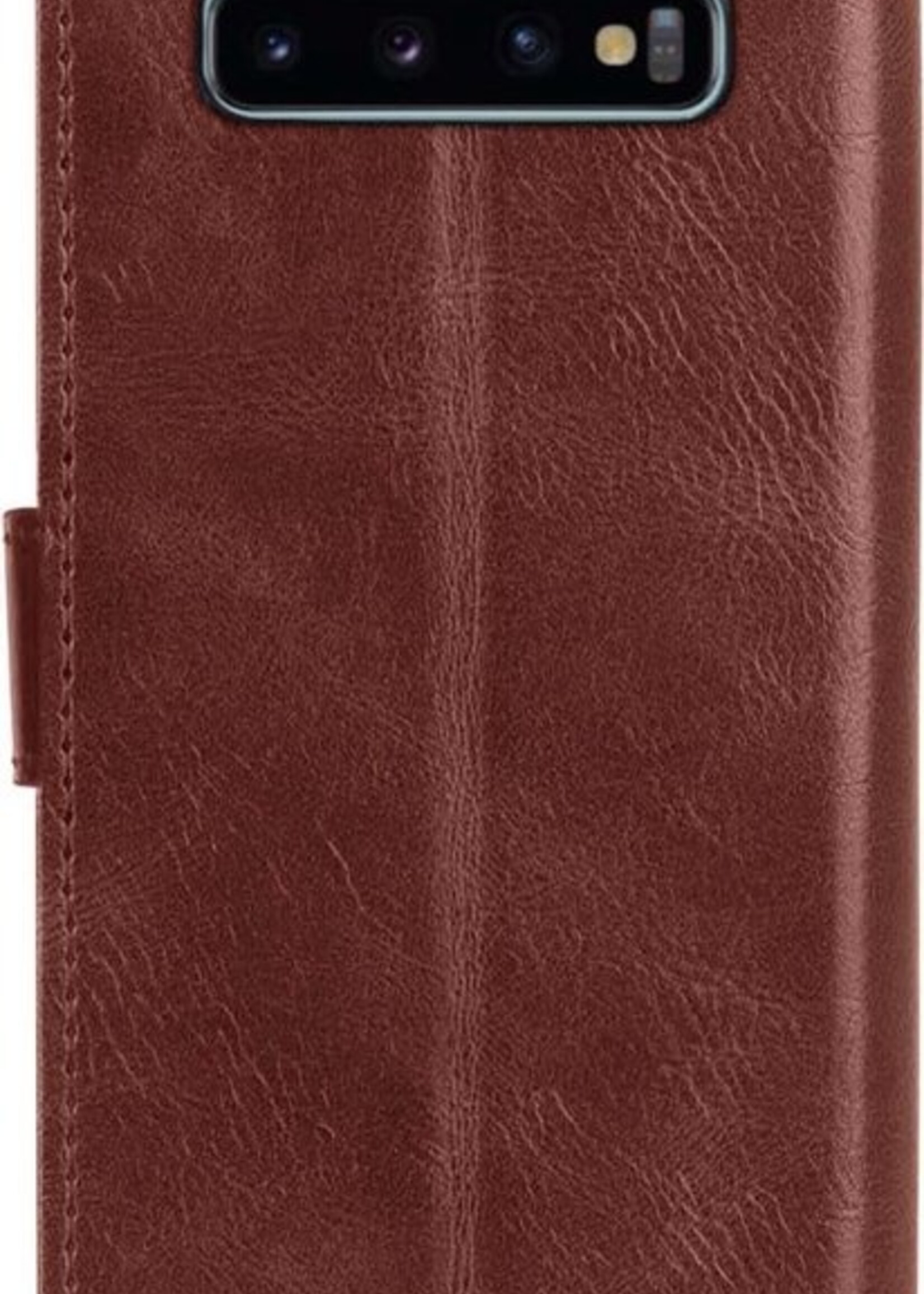 LUQ Hoesje Geschikt voor Samsung S10 Hoesje Book Case Hoes Wallet Cover Met 2x Screenprotector - Hoes Geschikt voor Samsung Galaxy S10 Hoesje Bookcase Hoes - Bruin