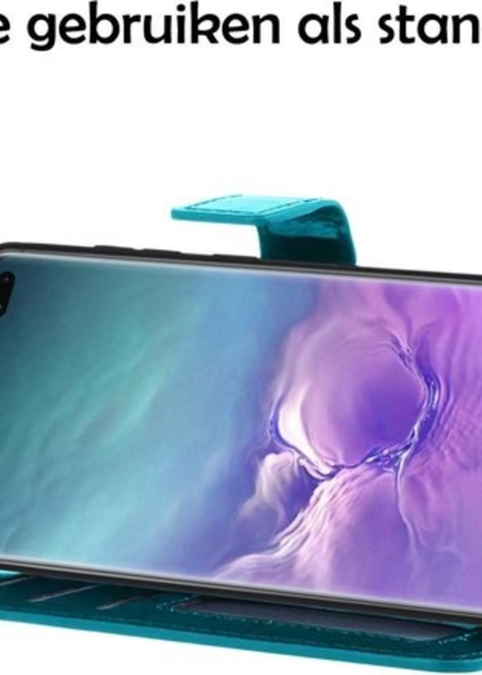 LUQ Hoesje Geschikt voor Samsung S10 Hoesje Book Case Hoes Wallet Cover Met 2x Screenprotector - Hoes Geschikt voor Samsung Galaxy S10 Hoesje Bookcase Hoes - Turquoise