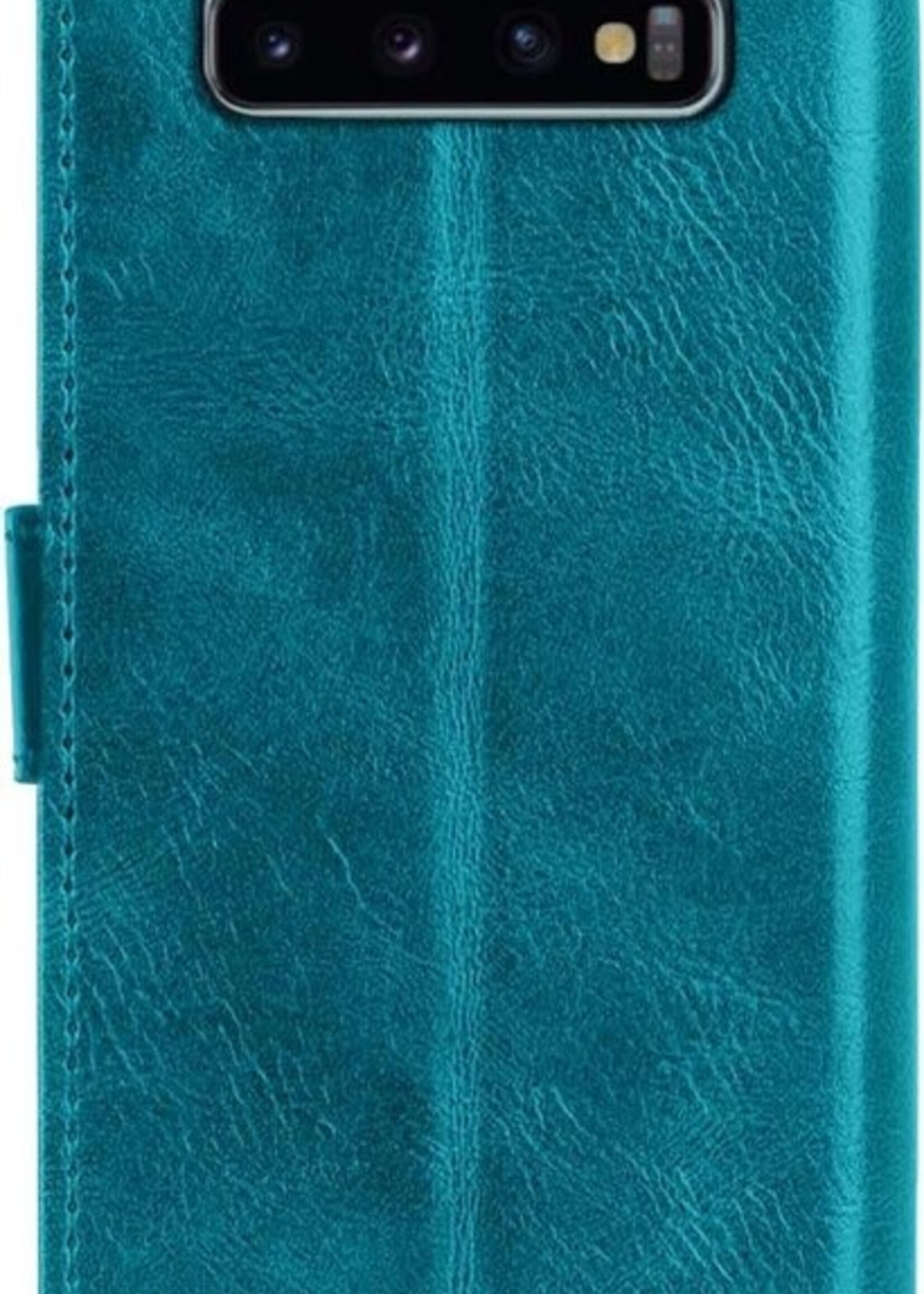 LUQ Hoesje Geschikt voor Samsung S10 Hoesje Book Case Hoes Wallet Cover Met 2x Screenprotector - Hoes Geschikt voor Samsung Galaxy S10 Hoesje Bookcase Hoes - Turquoise