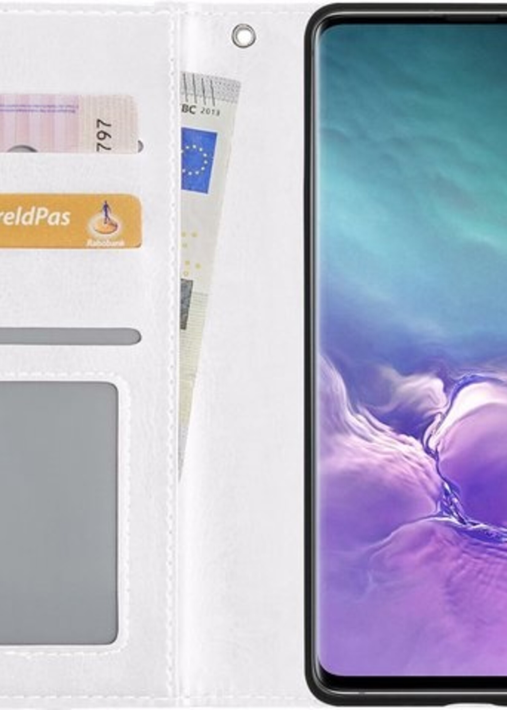 LUQ Hoesje Geschikt voor Samsung S10 Hoesje Book Case Hoes Wallet Cover Met 2x Screenprotector - Hoes Geschikt voor Samsung Galaxy S10 Hoesje Bookcase Hoes - Wit