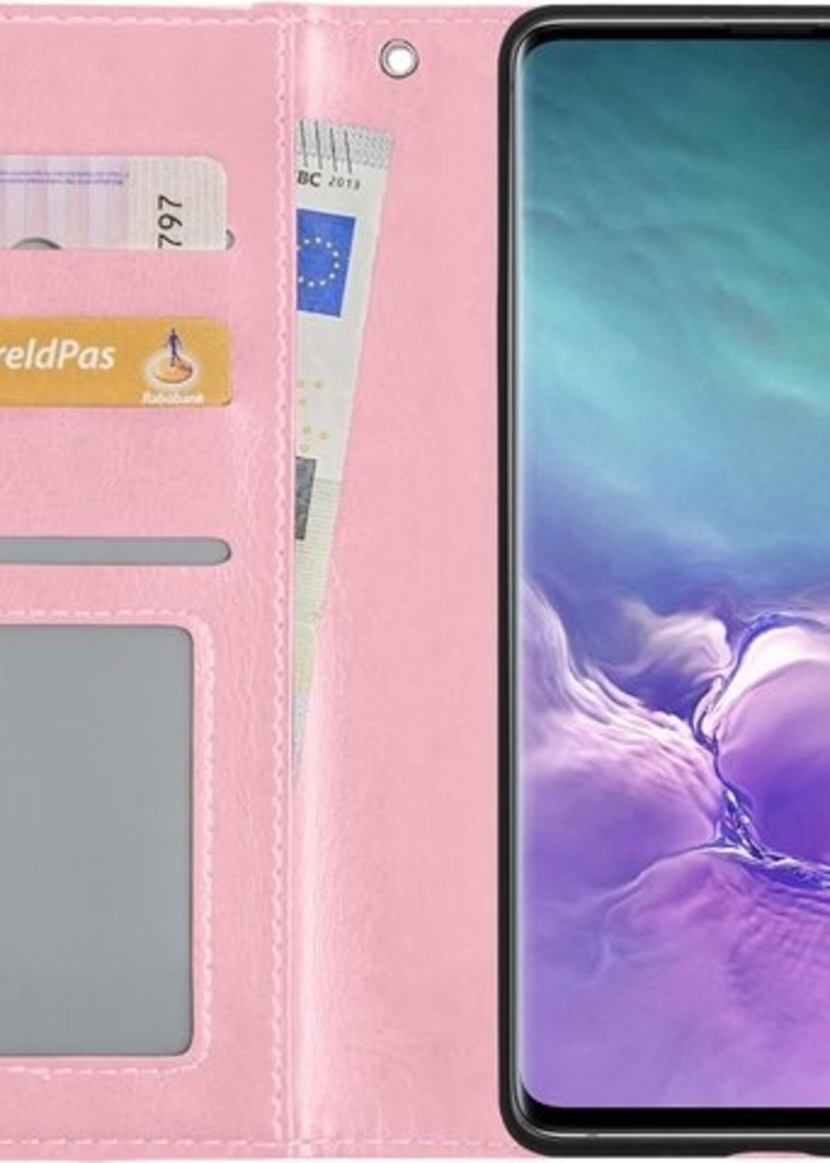 LUQ Hoesje Geschikt voor Samsung S10 Hoesje Book Case Hoes Wallet Cover Met 2x Screenprotector - Hoes Geschikt voor Samsung Galaxy S10 Hoesje Bookcase Hoes - Lichtroze