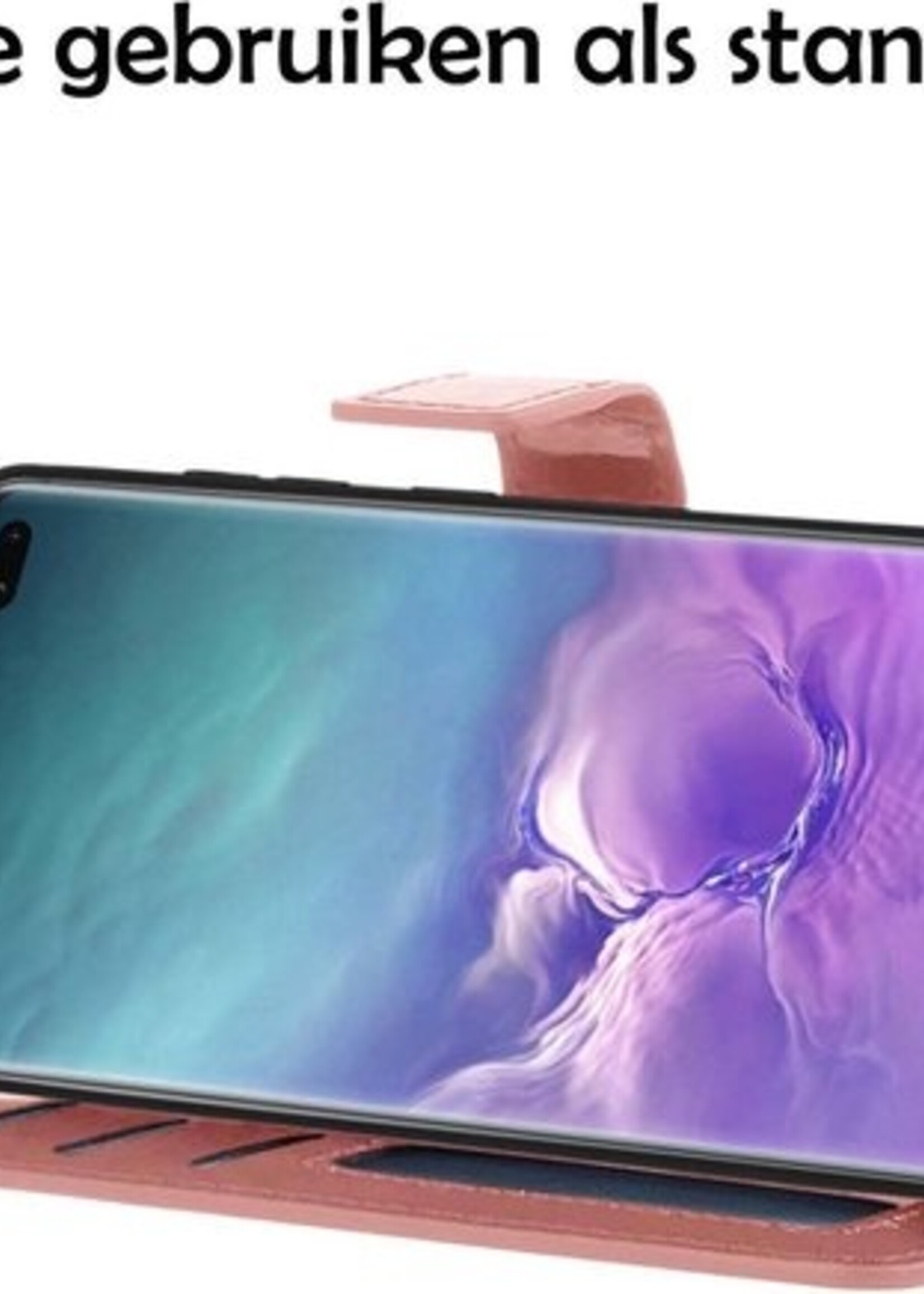 LUQ Hoesje Geschikt voor Samsung S10 Hoesje Book Case Hoes Wallet Cover Met 2x Screenprotector - Hoes Geschikt voor Samsung Galaxy S10 Hoesje Bookcase Hoes - Rosé goud