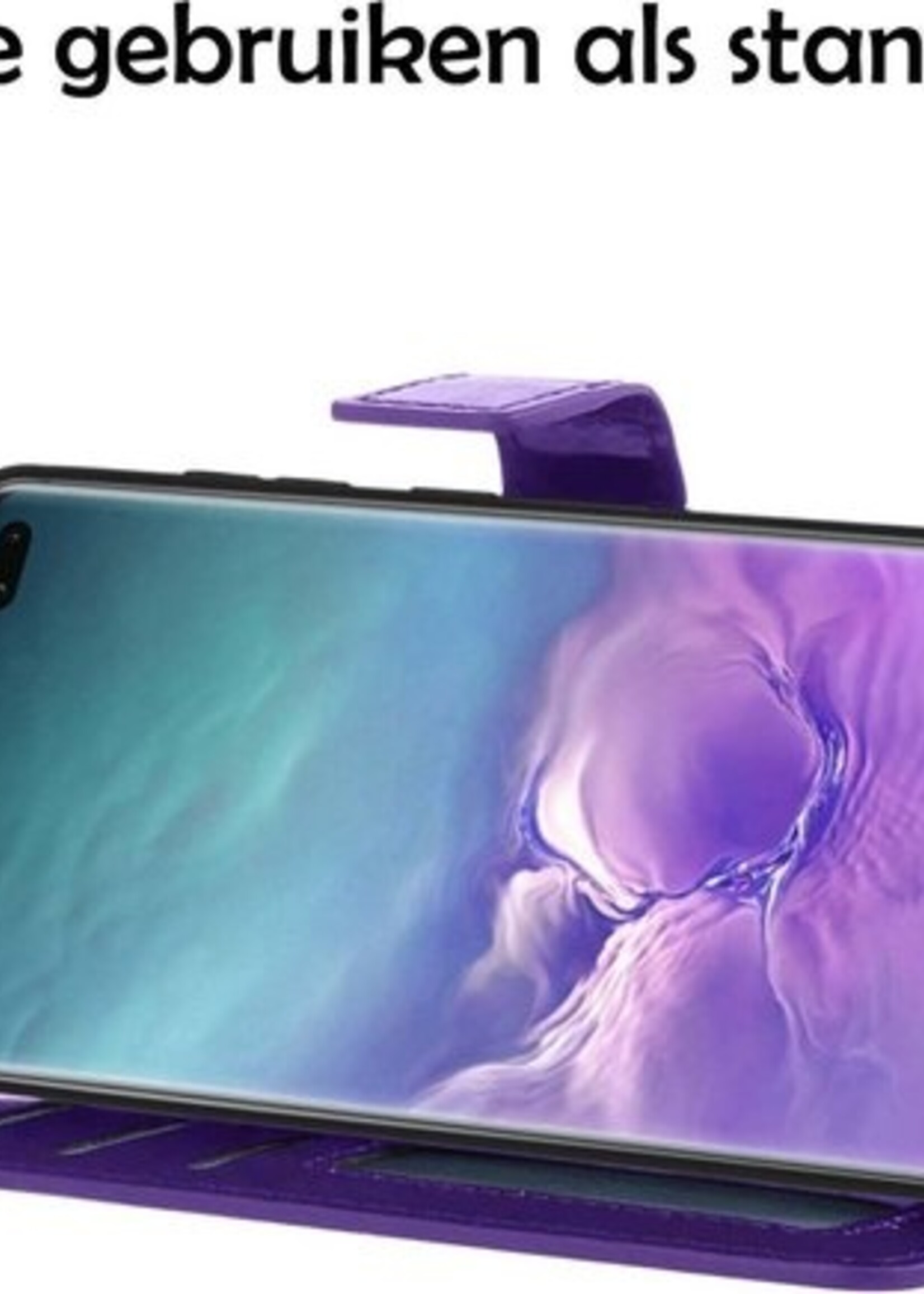 LUQ Hoesje Geschikt voor Samsung S10 Hoesje Book Case Hoes Wallet Cover Met 2x Screenprotector - Hoes Geschikt voor Samsung Galaxy S10 Hoesje Bookcase Hoes - Paars