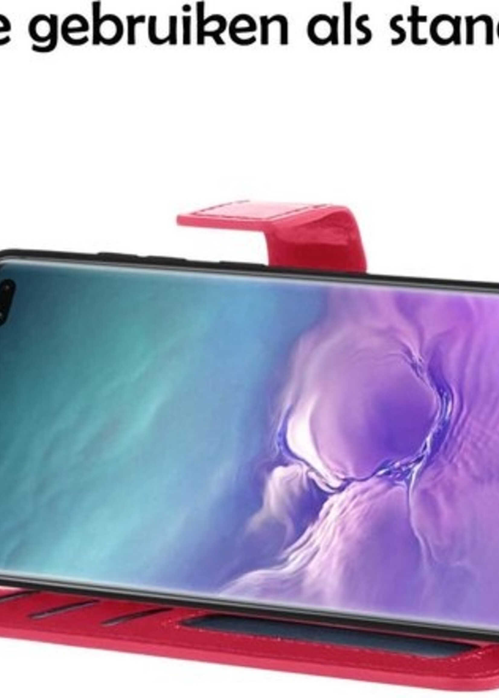 LUQ Hoesje Geschikt voor Samsung S10 Hoesje Book Case Hoes Wallet Cover Met 2x Screenprotector - Hoes Geschikt voor Samsung Galaxy S10 Hoesje Bookcase Hoes - Donkerroze