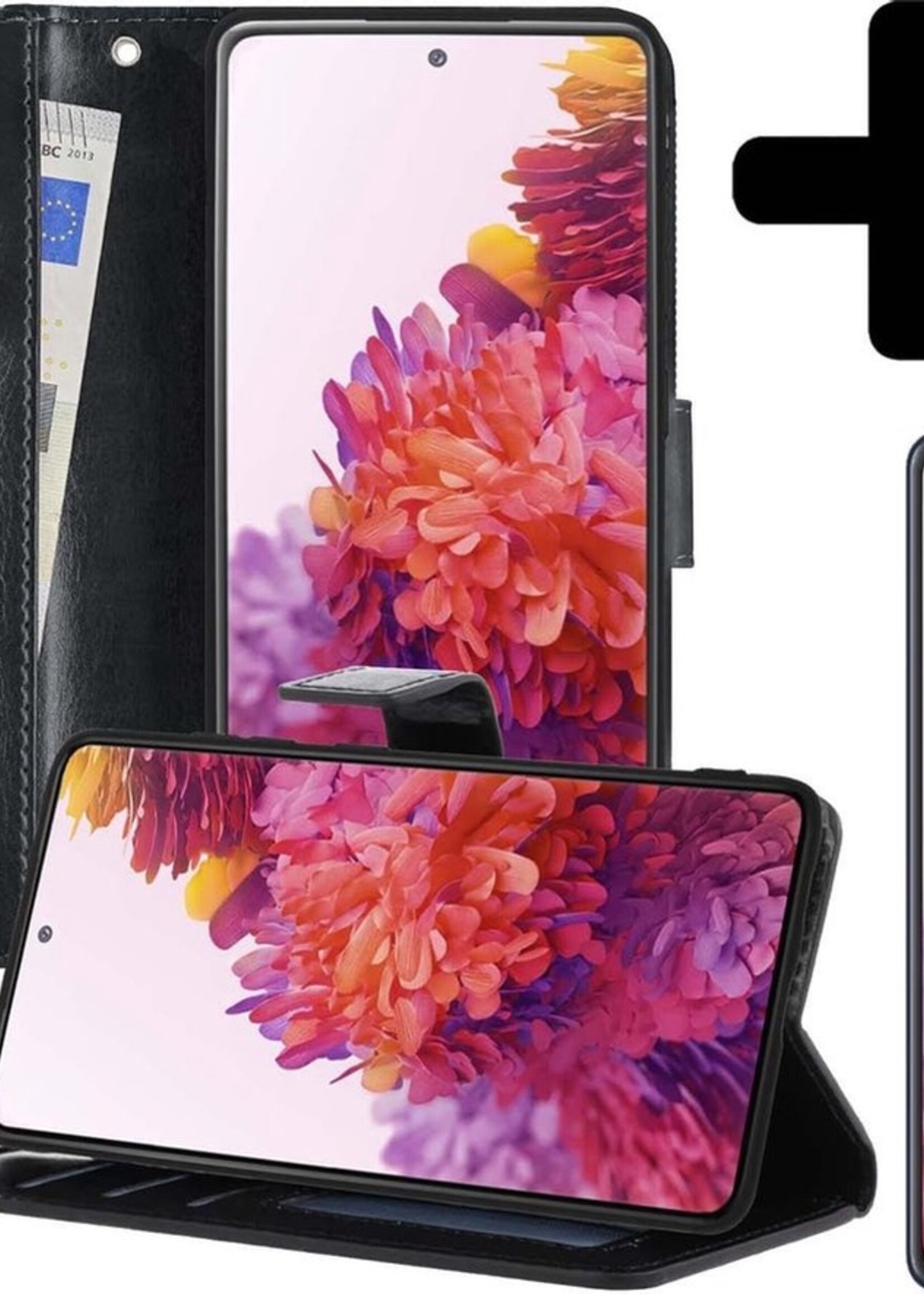 LUQ Hoesje Geschikt voor Samsung S20 FE Hoesje Book Case Hoes Wallet Cover Met Screenprotector - Hoes Geschikt voor Samsung Galaxy S20 FE Hoesje Bookcase Hoes - Zwart