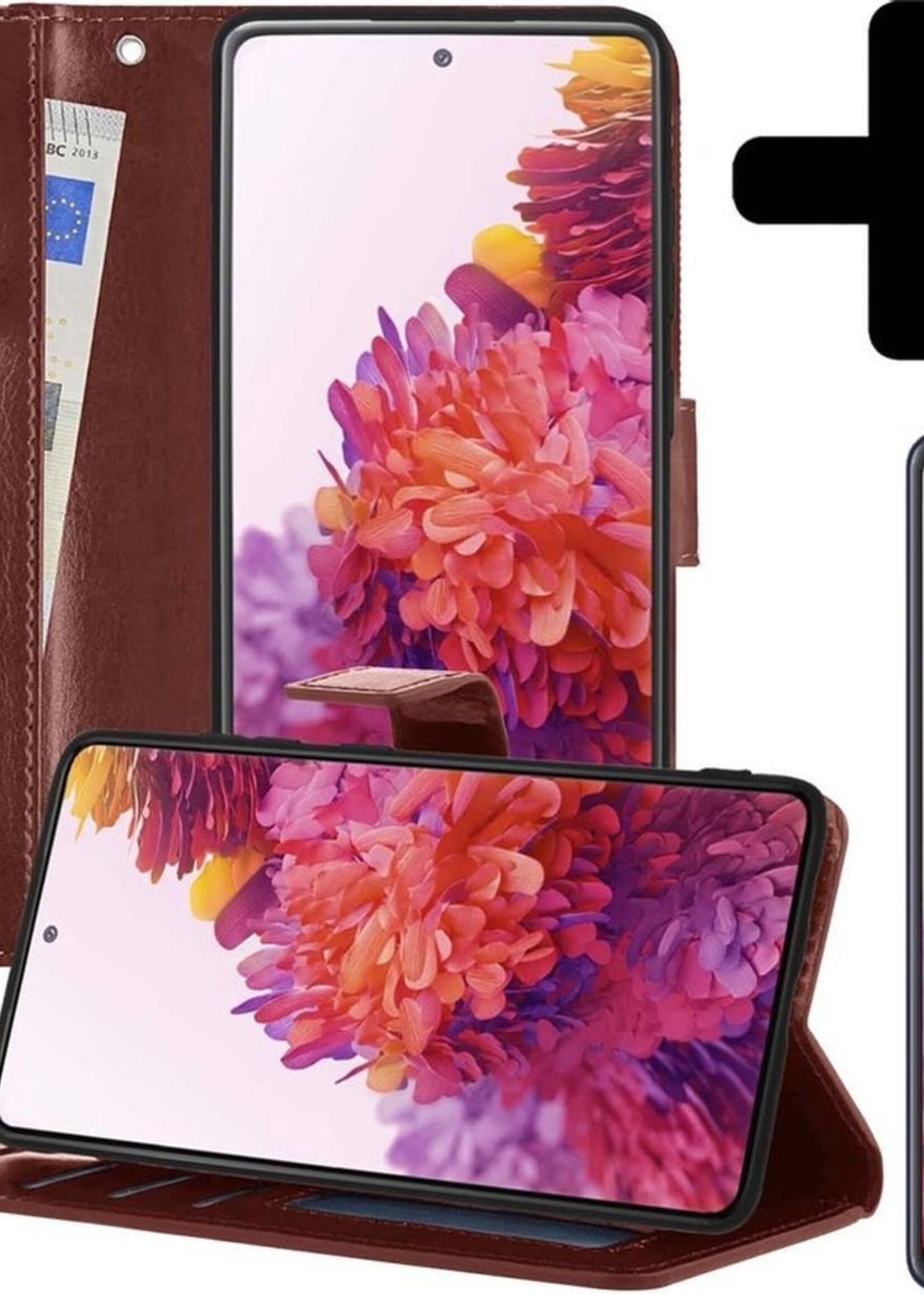 LUQ Hoesje Geschikt voor Samsung S20 FE Hoesje Book Case Hoes Wallet Cover Met Screenprotector - Hoes Geschikt voor Samsung Galaxy S20 FE Hoesje Bookcase Hoes - Bruin