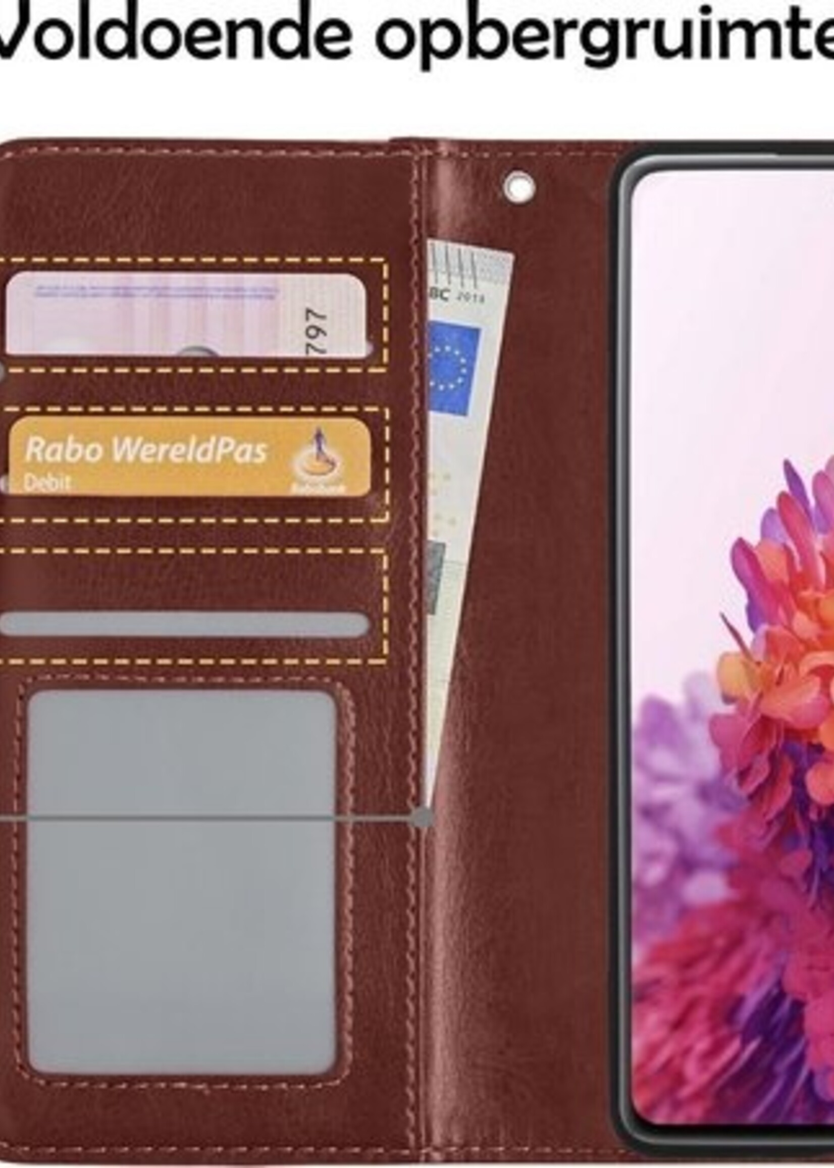 LUQ Hoesje Geschikt voor Samsung S20 FE Hoesje Book Case Hoes Wallet Cover Met Screenprotector - Hoes Geschikt voor Samsung Galaxy S20 FE Hoesje Bookcase Hoes - Bruin