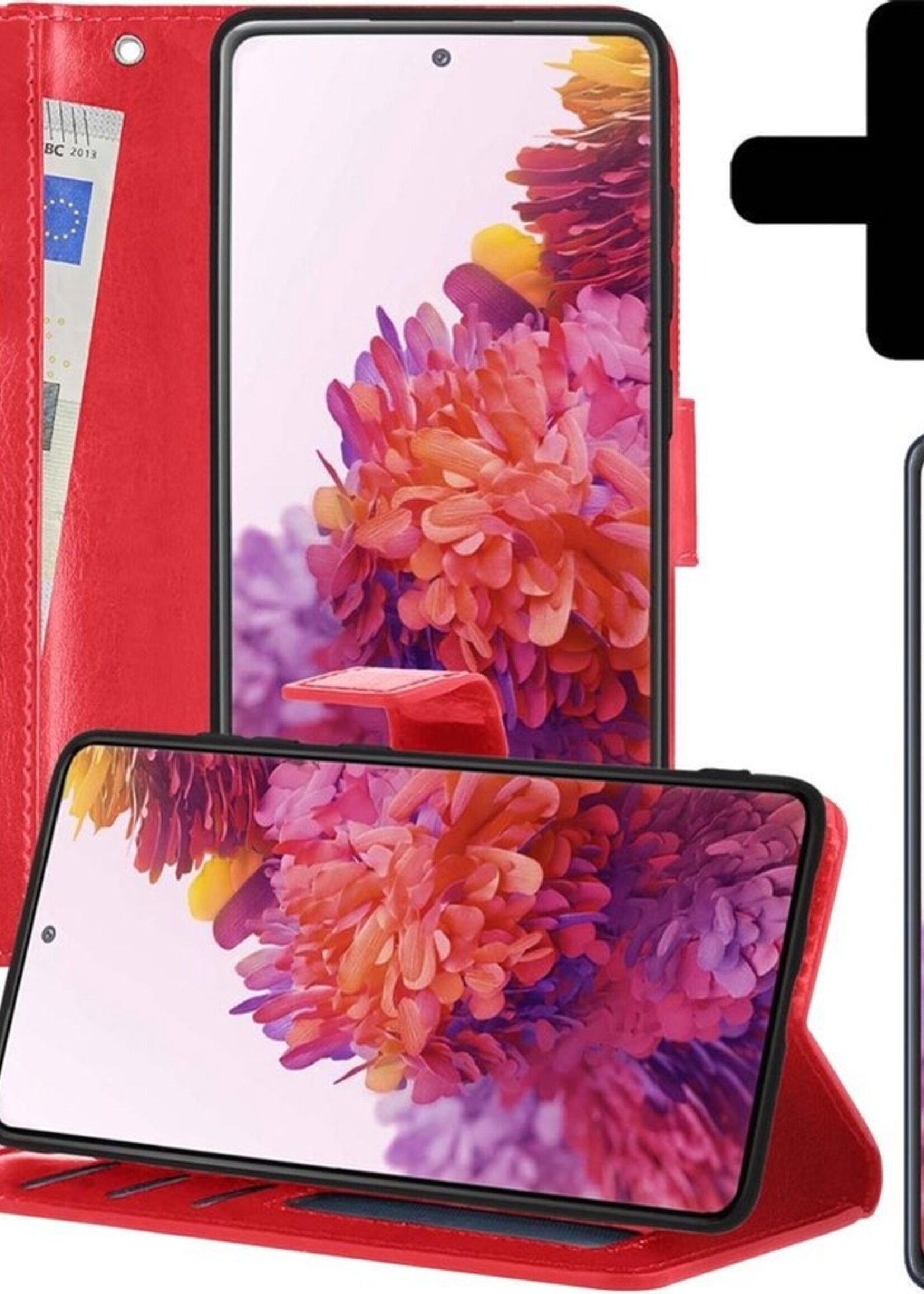 LUQ Hoesje Geschikt voor Samsung S20 FE Hoesje Book Case Hoes Wallet Cover Met Screenprotector - Hoes Geschikt voor Samsung Galaxy S20 FE Hoesje Bookcase Hoes - Rood