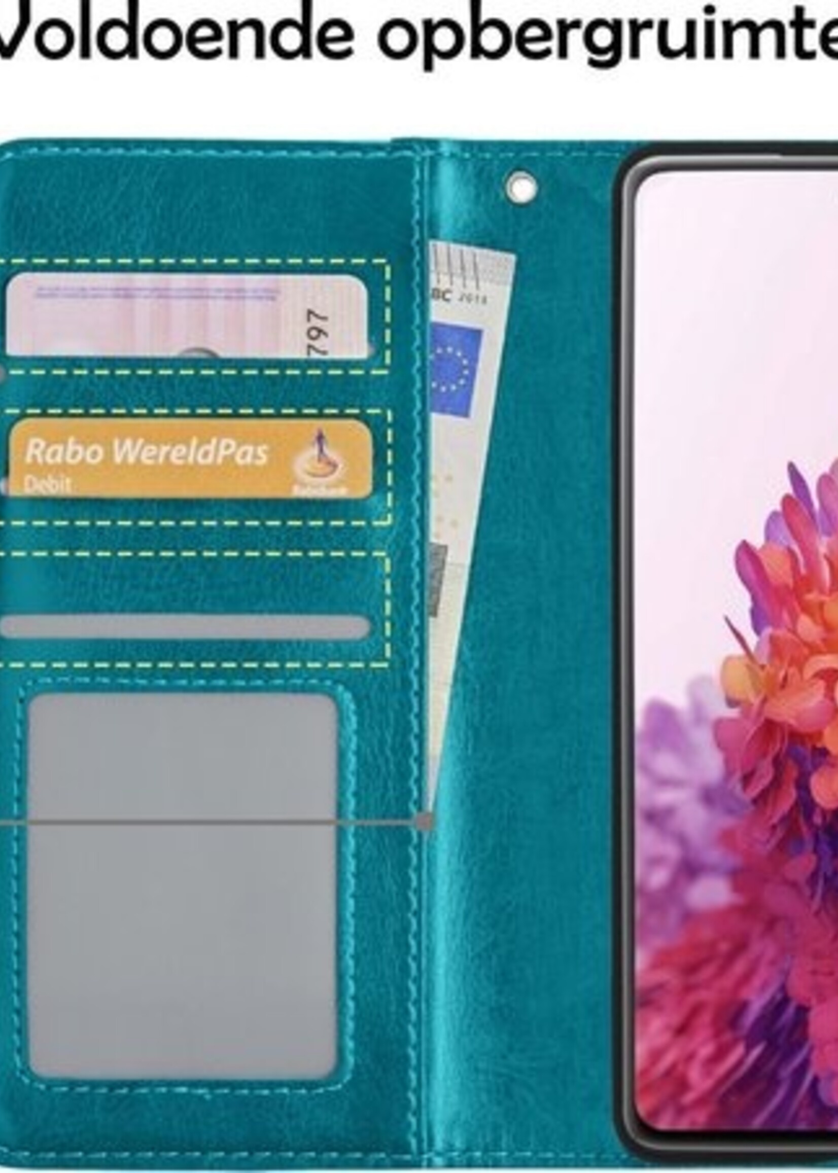 LUQ Hoesje Geschikt voor Samsung S20 FE Hoesje Book Case Hoes Wallet Cover Met Screenprotector - Hoes Geschikt voor Samsung Galaxy S20 FE Hoesje Bookcase Hoes - Turquoise