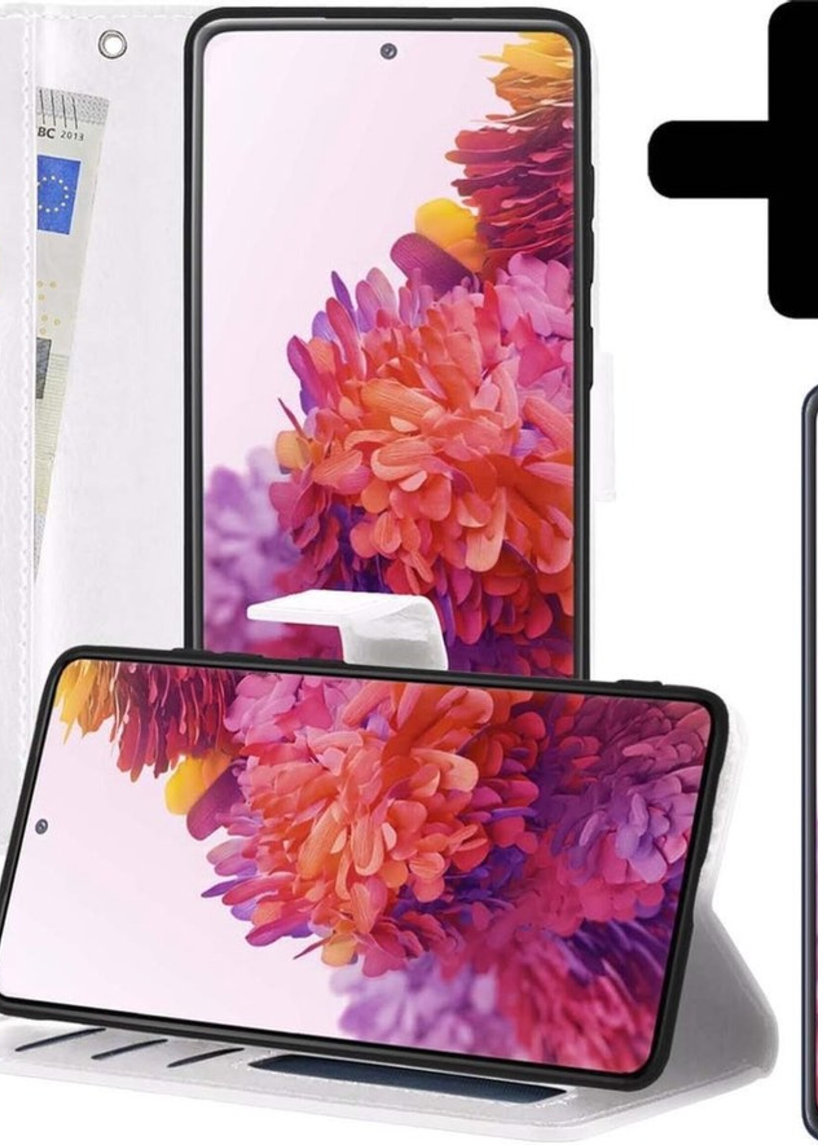 LUQ Hoesje Geschikt voor Samsung S20 FE Hoesje Book Case Hoes Wallet Cover Met Screenprotector - Hoes Geschikt voor Samsung Galaxy S20 FE Hoesje Bookcase Hoes - Wit