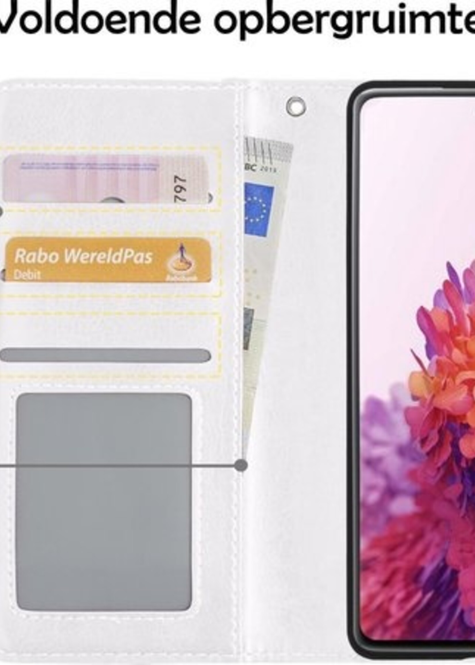LUQ Hoesje Geschikt voor Samsung S20 FE Hoesje Book Case Hoes Wallet Cover Met Screenprotector - Hoes Geschikt voor Samsung Galaxy S20 FE Hoesje Bookcase Hoes - Wit