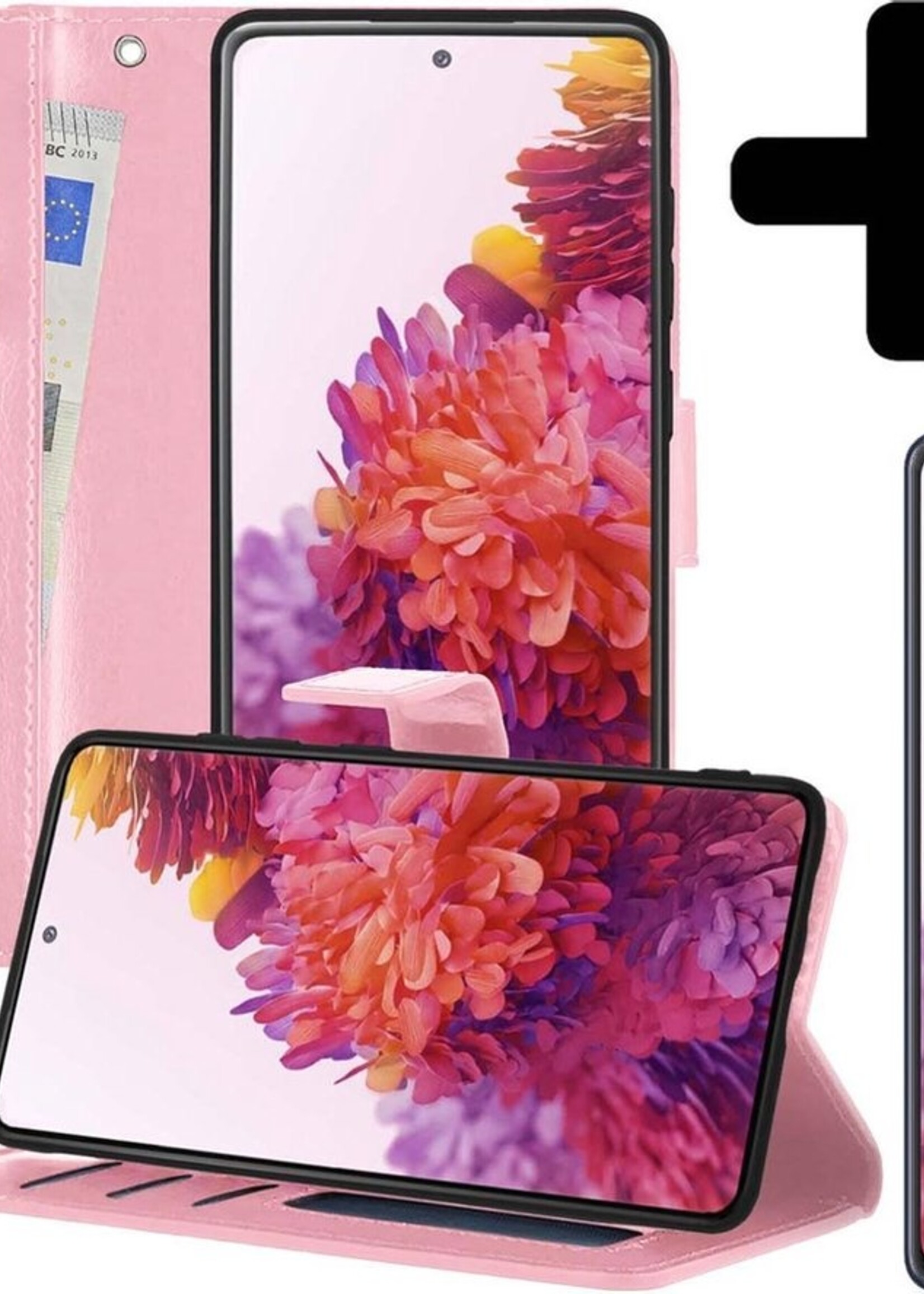 LUQ Hoesje Geschikt voor Samsung S20 FE Hoesje Book Case Hoes Wallet Cover Met Screenprotector - Hoes Geschikt voor Samsung Galaxy S20 FE Hoesje Bookcase Hoes - Lichtroze