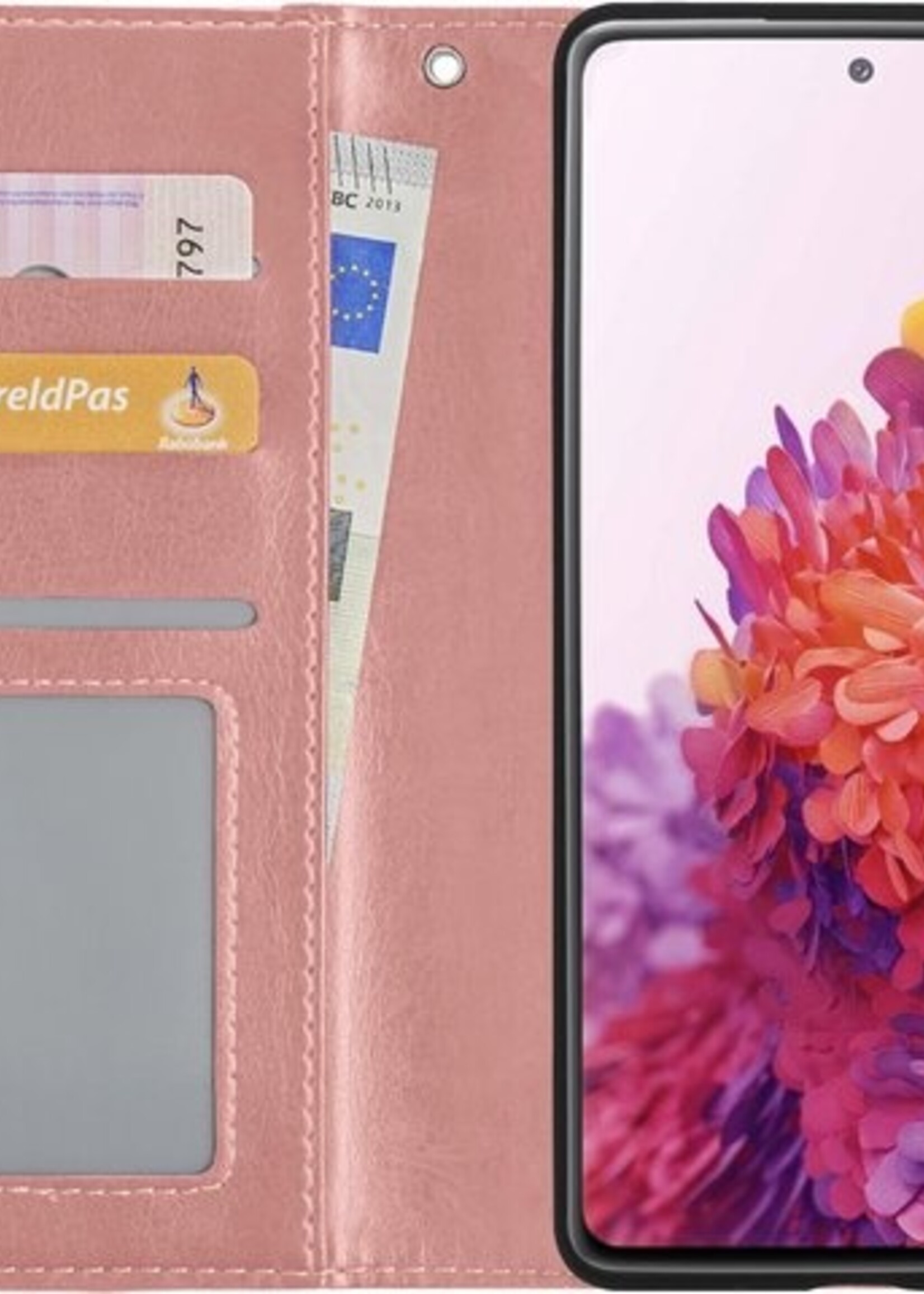 LUQ Hoesje Geschikt voor Samsung S20 FE Hoesje Book Case Hoes Wallet Cover Met Screenprotector - Hoes Geschikt voor Samsung Galaxy S20 FE Hoesje Bookcase Hoes - Rosé goud