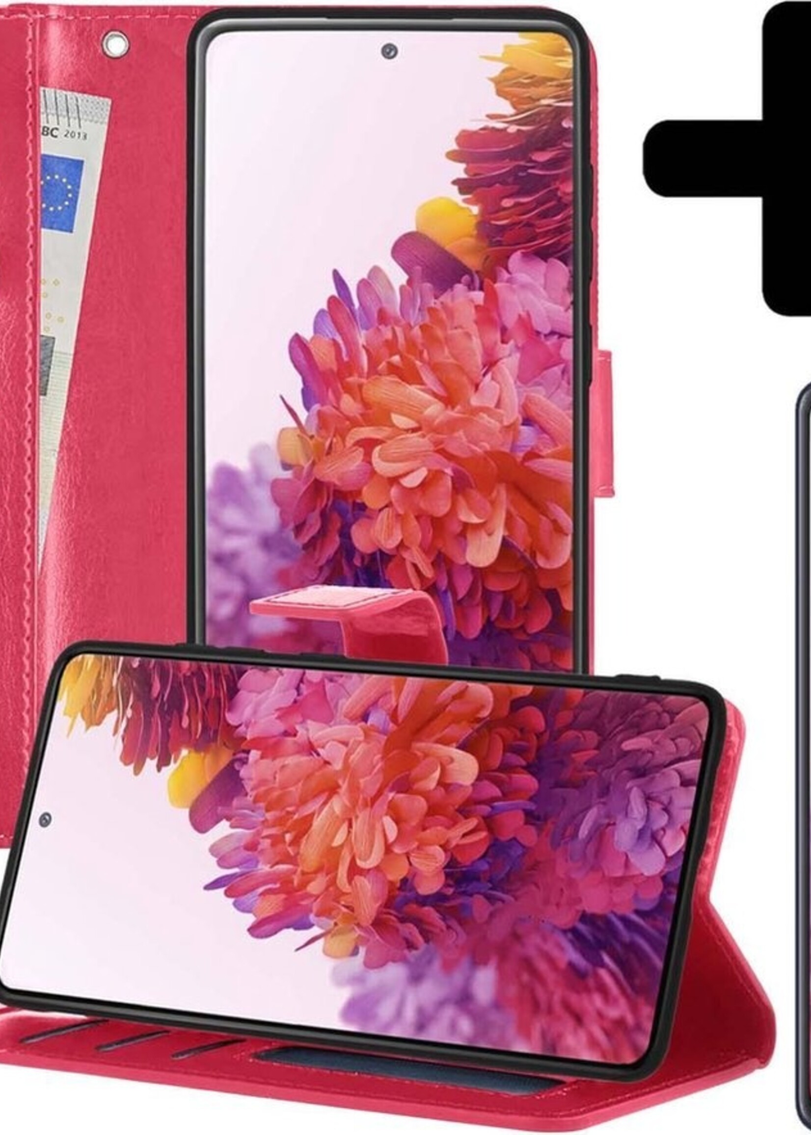 LUQ Hoesje Geschikt voor Samsung S20 FE Hoesje Book Case Hoes Wallet Cover Met Screenprotector - Hoes Geschikt voor Samsung Galaxy S20 FE Hoesje Bookcase Hoes - Donkerroze