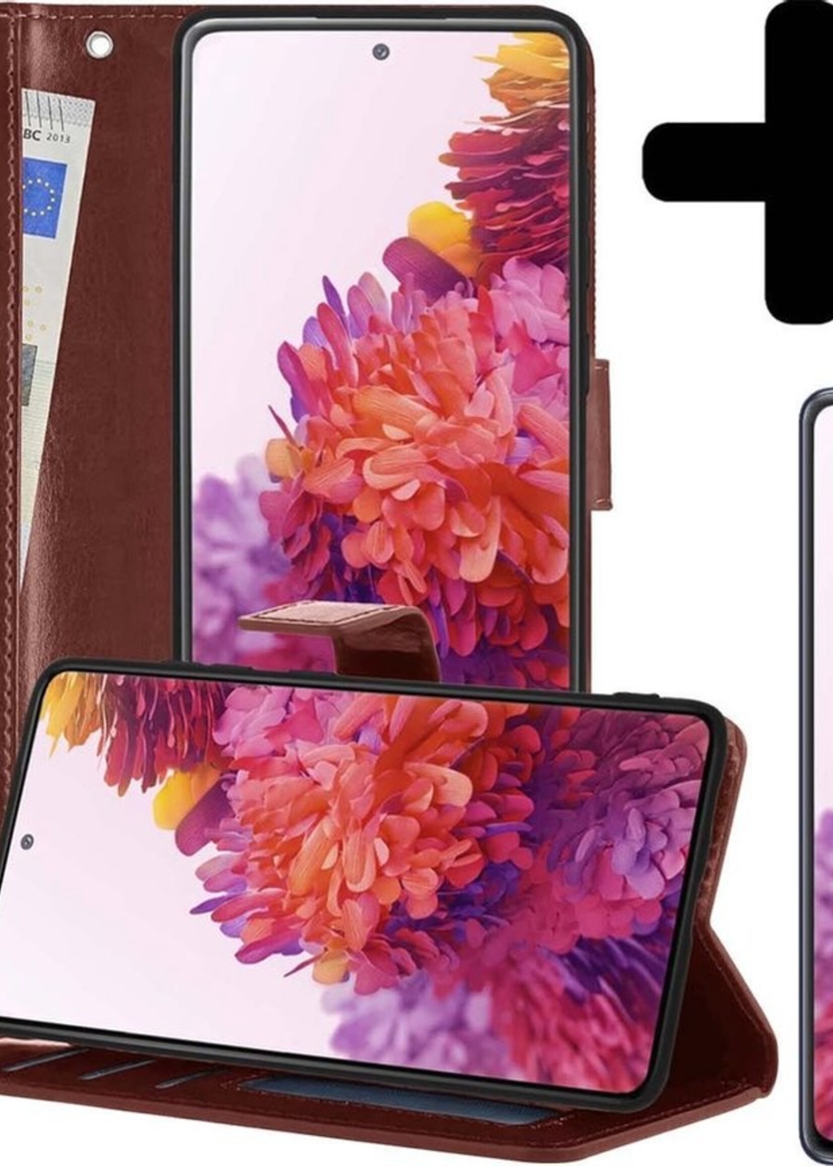 LUQ Hoesje Geschikt voor Samsung S20 FE Hoesje Book Case Hoes Wallet Cover Met 2x Screenprotector - Hoes Geschikt voor Samsung Galaxy S20 FE Hoesje Bookcase Hoes - Bruin