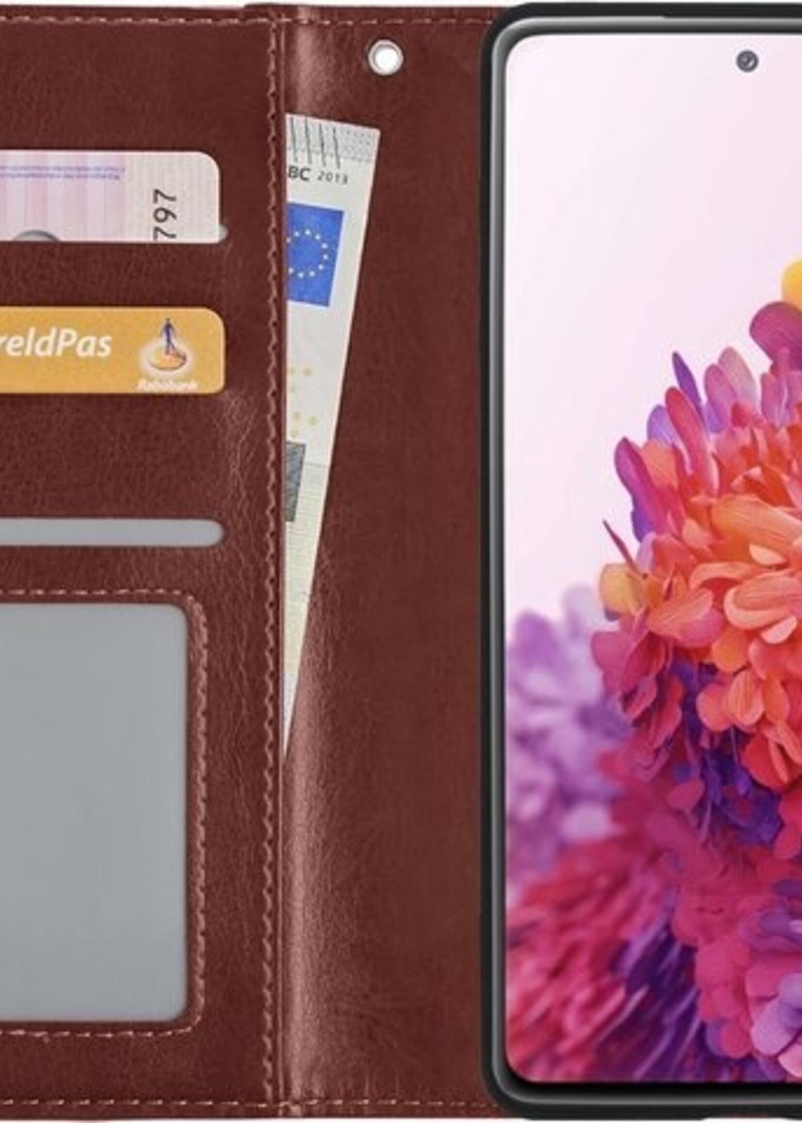 LUQ Hoesje Geschikt voor Samsung S20 FE Hoesje Book Case Hoes Wallet Cover Met 2x Screenprotector - Hoes Geschikt voor Samsung Galaxy S20 FE Hoesje Bookcase Hoes - Bruin