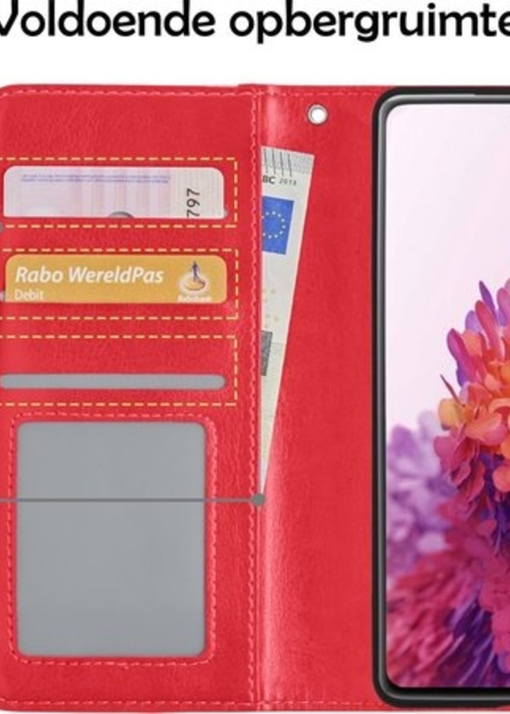 LUQ Hoesje Geschikt voor Samsung S20 FE Hoesje Book Case Hoes Wallet Cover Met 2x Screenprotector - Hoes Geschikt voor Samsung Galaxy S20 FE Hoesje Bookcase Hoes - Rood
