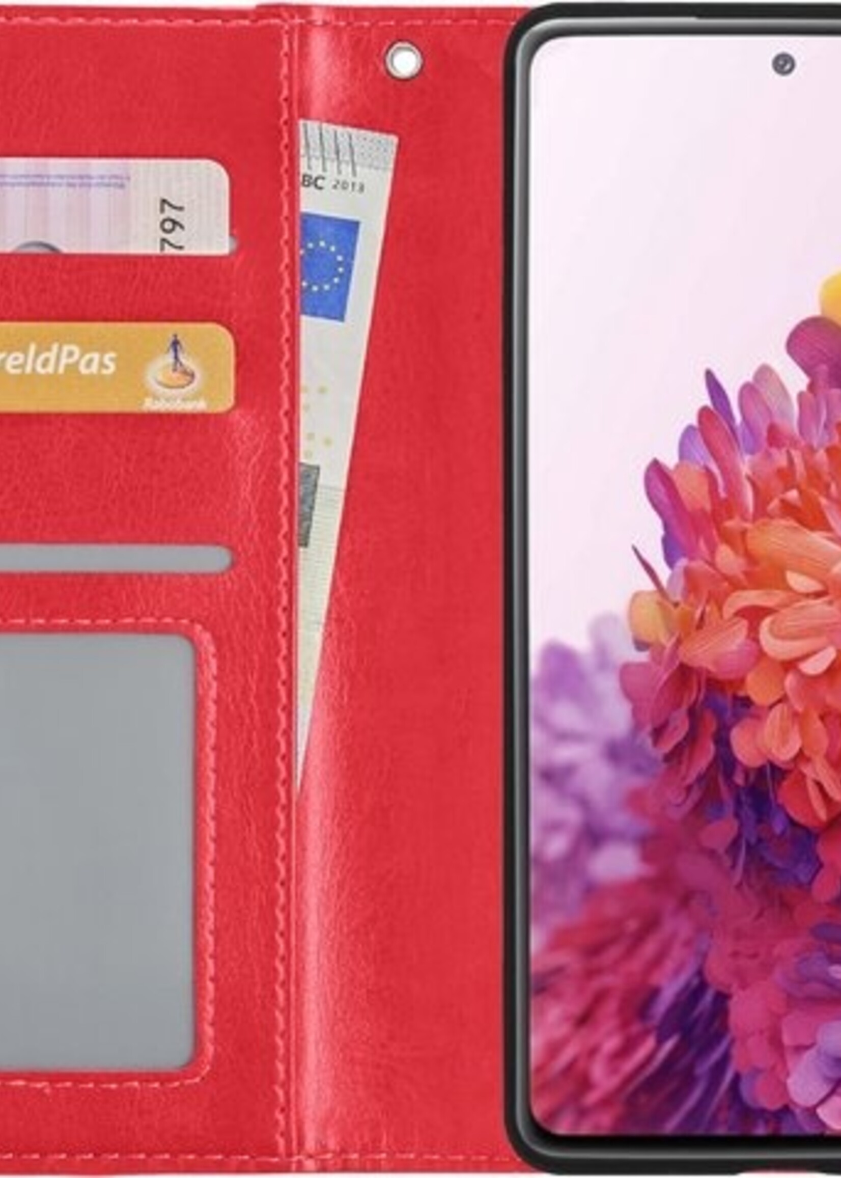 LUQ Hoesje Geschikt voor Samsung S20 FE Hoesje Book Case Hoes Wallet Cover Met 2x Screenprotector - Hoes Geschikt voor Samsung Galaxy S20 FE Hoesje Bookcase Hoes - Rood